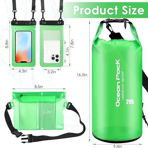 Miniatura 2 de VZZNN Juego de 3 bolsas secas impermeables  Saco seco ligero de 10 litros con bolsa impermeable para la cintura y funda para teléfono, bolsa de