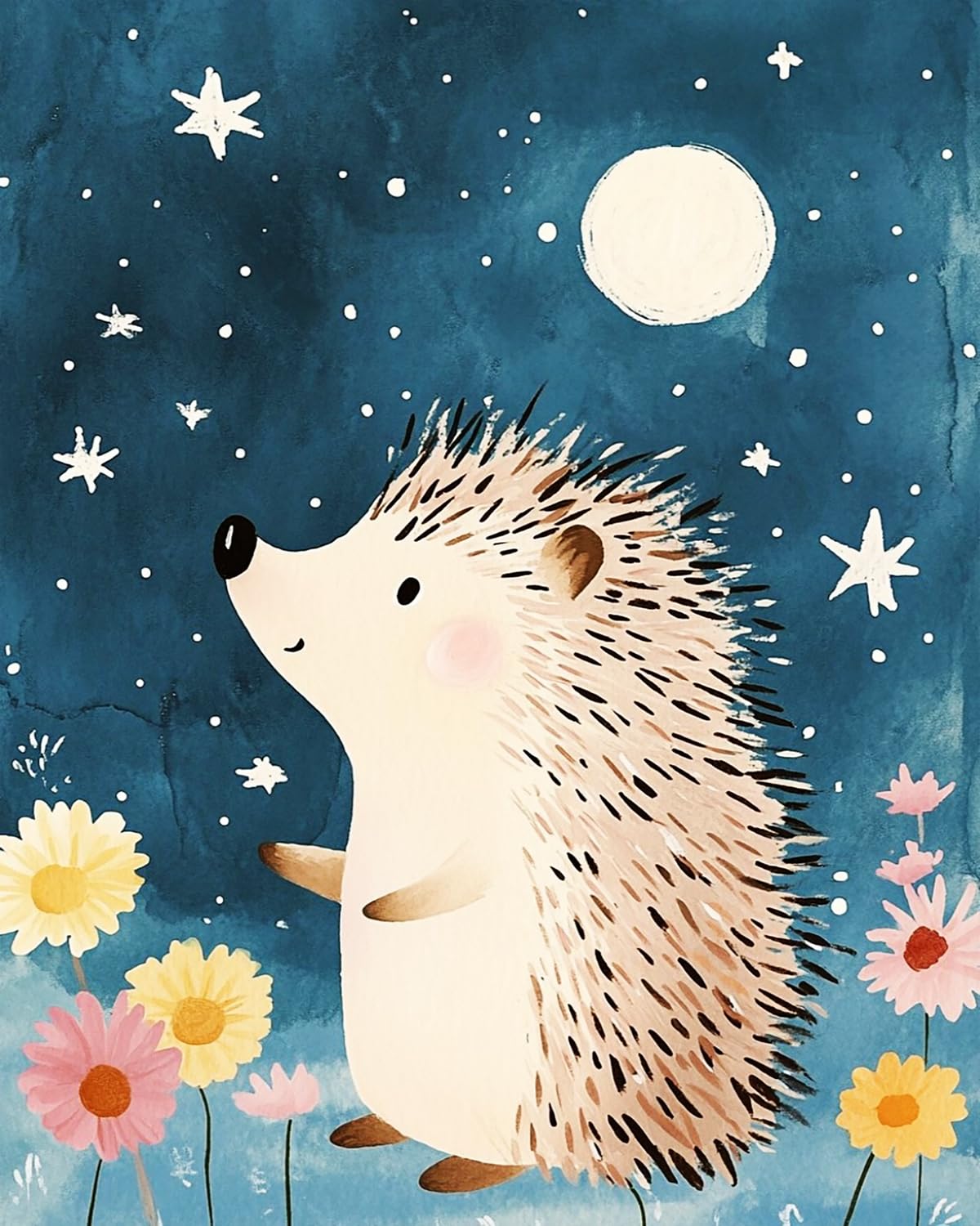 Liubaishi Multicolour Paint By Numbers Kit For Adults, Starry Night Little Hedgehog, 40X50 Cm, Acrylic On Canvas, With 3 Brushes