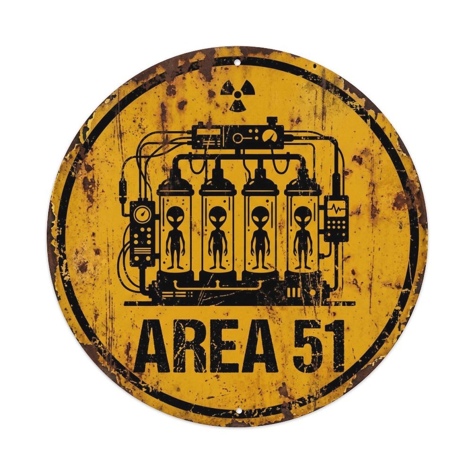 Vintage Alien Area 51 Cloning Laboratory Metal Tin Sign Plaque Wall Decor for Cafe, Club, Garden Round Metal Poster 8x8Inch