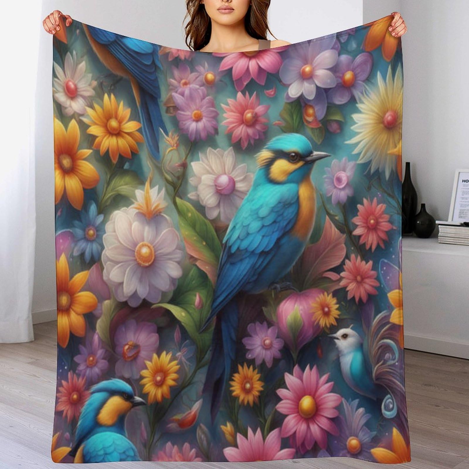 Couverture polaire oiseau plaid moelleux pour lit et canapé cocon