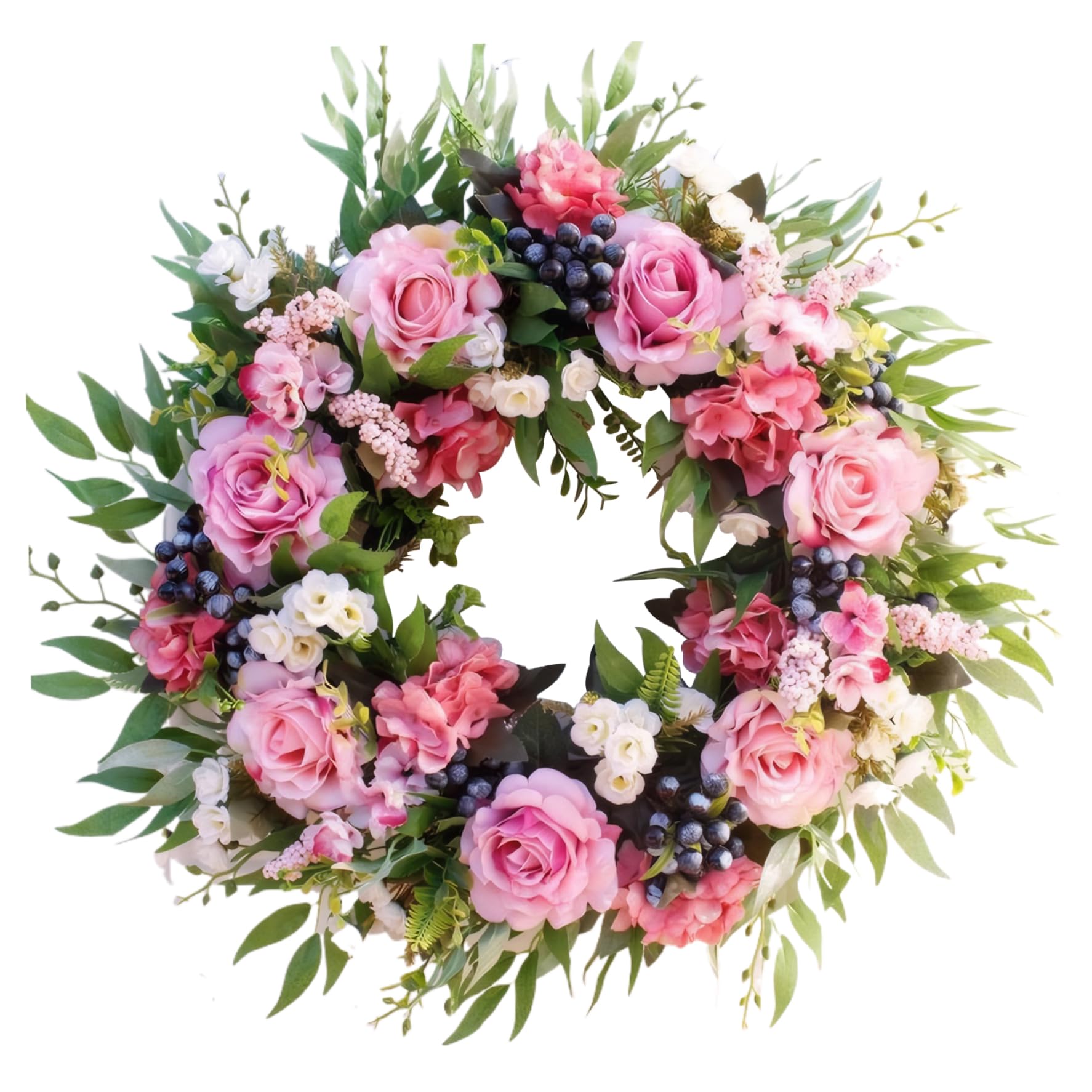 Rose Wreath 22 Inch Fade Resistant Spring Wreaths Realistic Flower Wreath for Front Door Peony Wreath for Farmhouse Door Wall Window Decor
