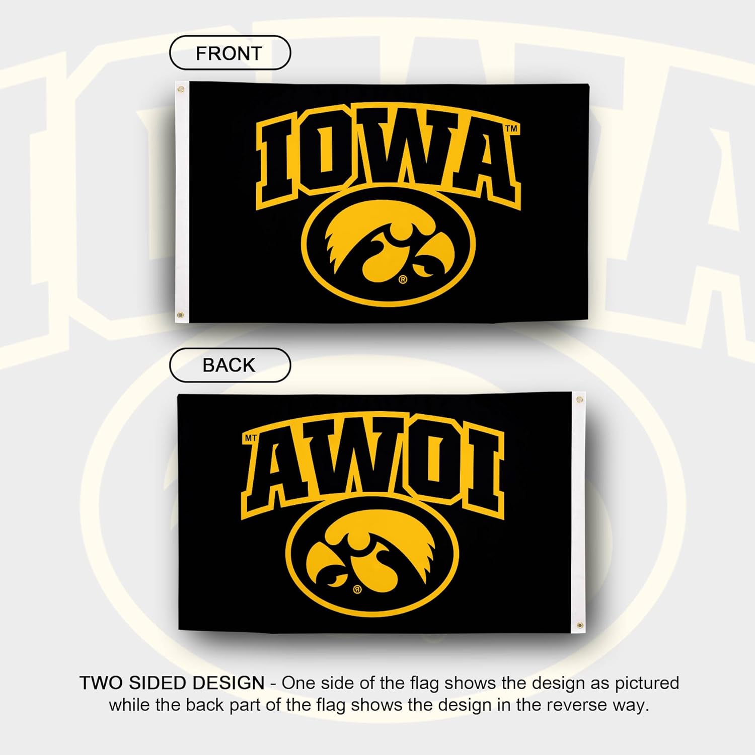 Desert Cactus University of Iowa UI Flag - 3 x 5 Feet Hawkeyes Banner Indoor Outdoor Durable Fabric 100% Polyester Design (Style 7) - Image 2