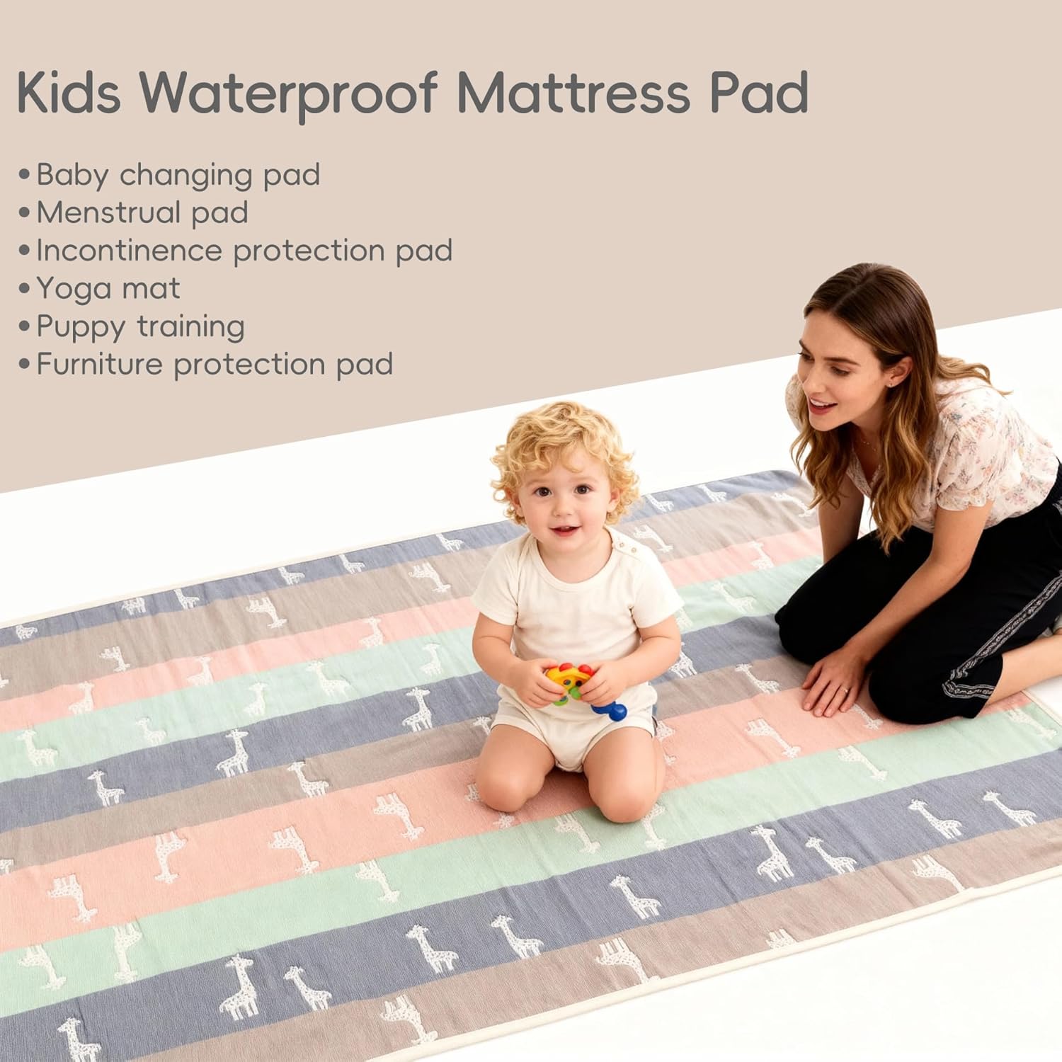 Pee Pads for Kids, Toddler Bed Mattress Protector - Waterproof Washable Bedwetting Potty Training, Reusable Crib Protector Cover and Incontinence Mats for Sheets (Green Deer​, 34 x 52 Inch)
