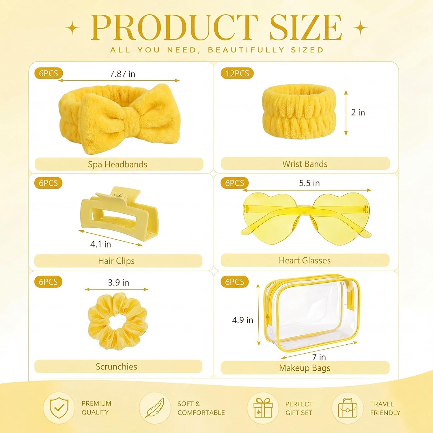 6 Set 42 Pcs Spa Sleepover Party Favor Slumber Party Supplies Gift Preppy Headband Wristband Heart Sunglass Hair Clip Scrunchie Makeup Bag for Bridal Bachelorette Women Birthday (Pastel)