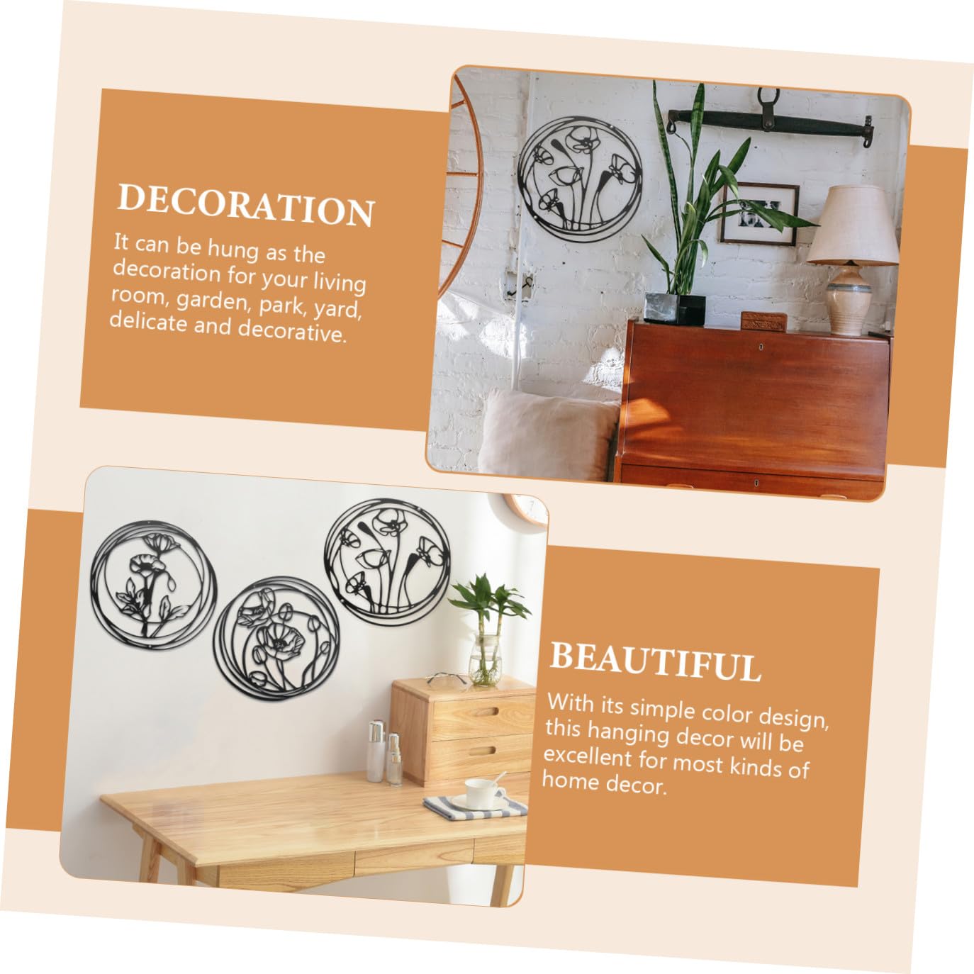 Amosfun Decorazione Murale in Ferro Nero a Fiore, Set 3 Pezzi