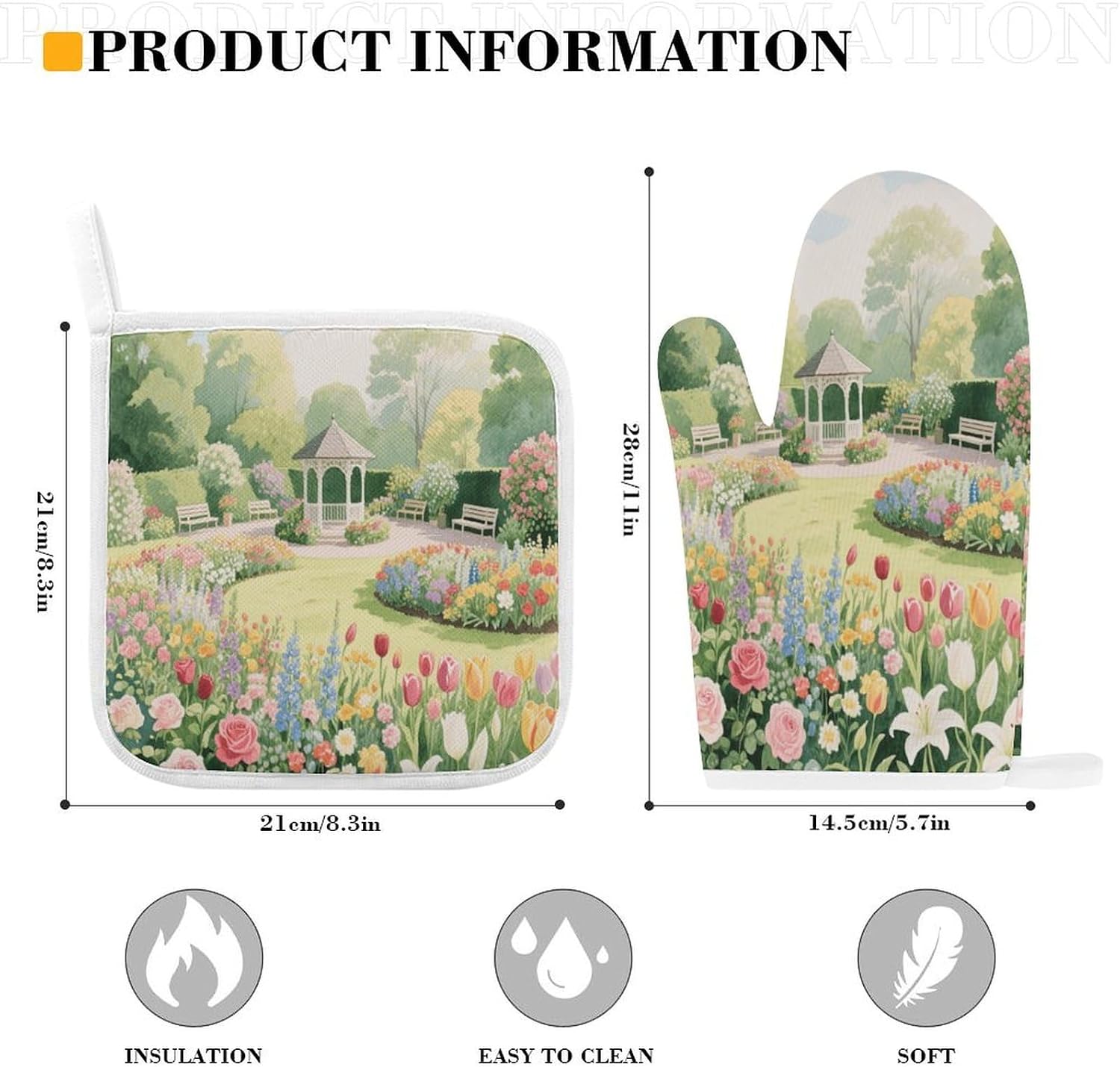 Garden Oven Mitt Set,Heat Resistant,Pot Holder-Top Kitchen Gadgets,Trivet Mat for Oven Cooking Baking Grilling image 2
