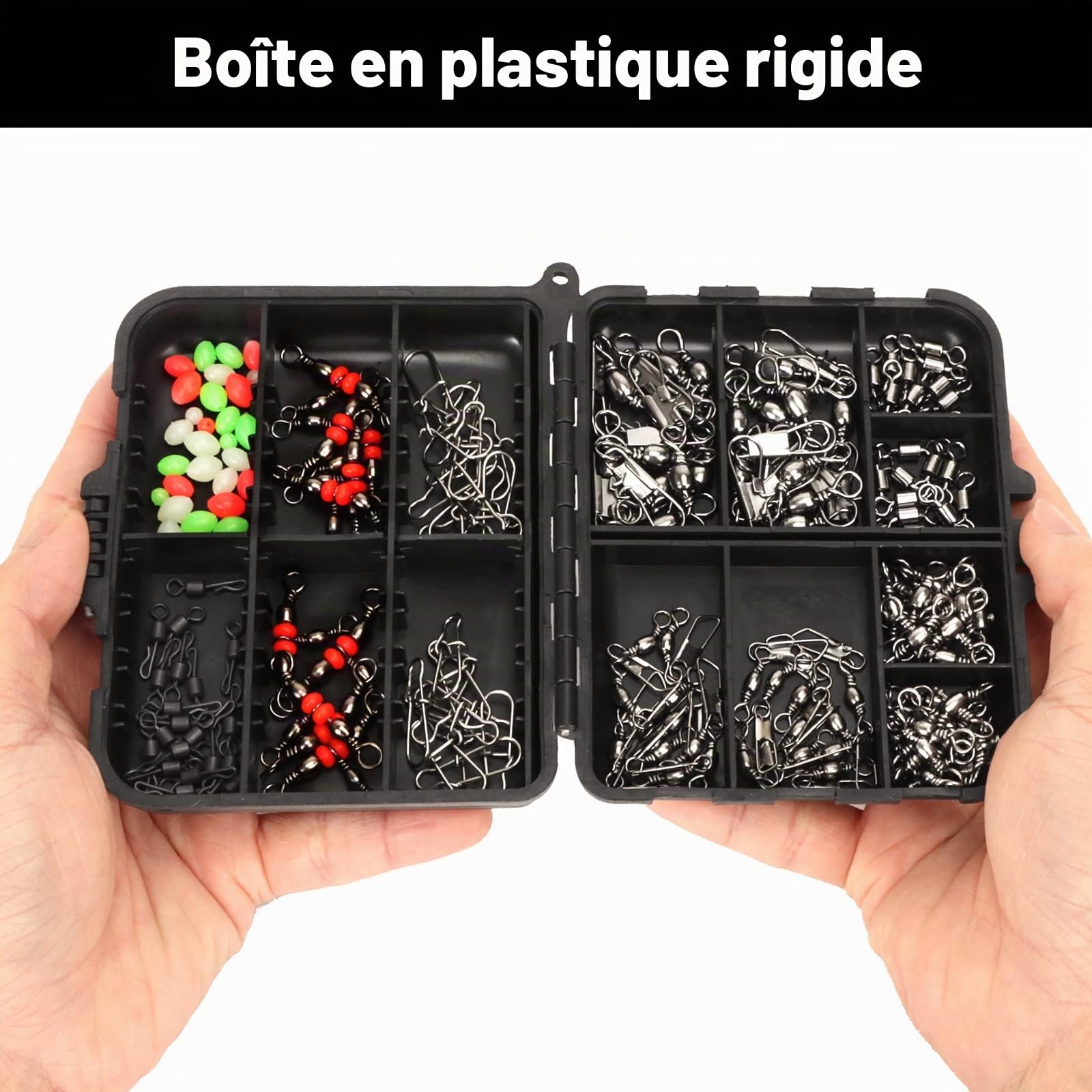 Realure Lot de 160 Pcs/boîte Peche en Mer Émerillon, Materiel de Peche avec Émerillon, Émerillon Kit de Peche, Emerillon Peche Mer, Accessoires de Pêche pour Surfcasting Mer, Eau salée Eau Douce