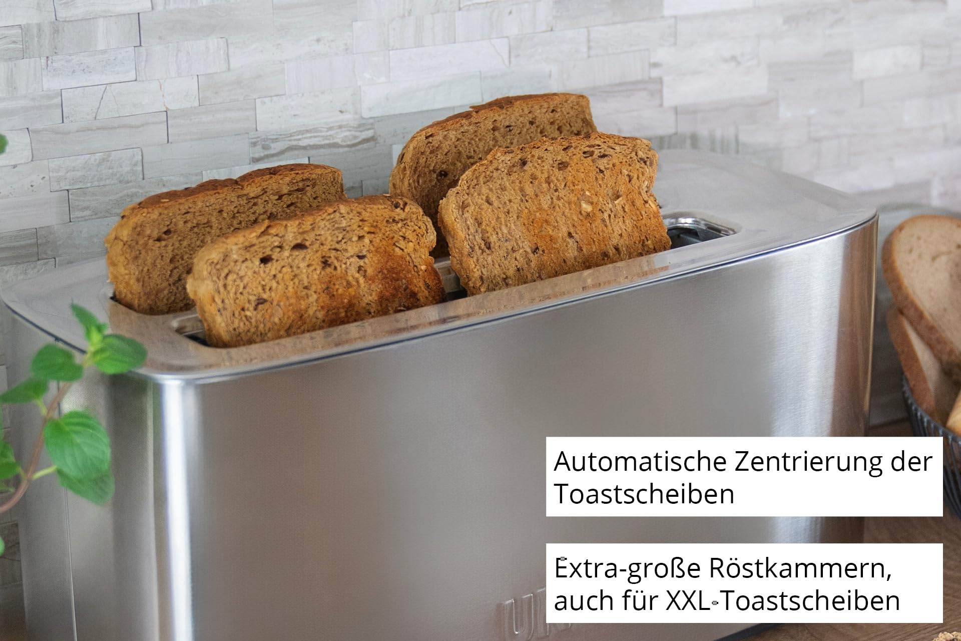 Unold 38266 Tostapane Tom - Tostapane a 4 fette 1400 W, corpo in acciaio inox termoisolato, anche per fette di toast XXL, con 4 funzioni: tostatura, riscaldamento, scongelamento e arresto