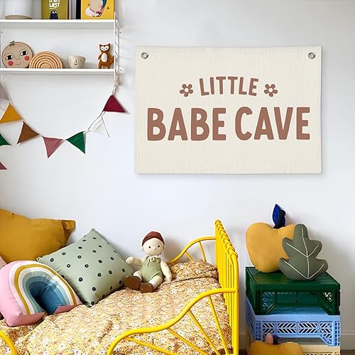 Miniatura 5 de Pancarta de Cueva de Pequeña Bebé, Decoración de Guardería para Niña, Decoración de Habitación para Niño y Niña Pequeños, Pancarta de Lienzo de Lino