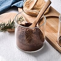 Vista 3 de Tarro de vidrio transparente de 10.1 fl oz/10 onzas con tapa de bambú y cuchara de madera, lindo recipiente de almacenamiento de sal de baño