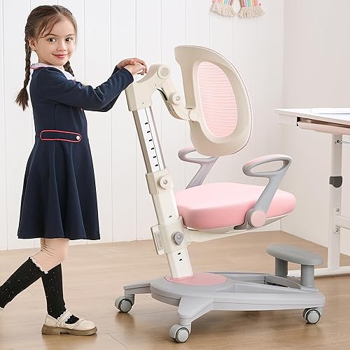 Miniatura 1 de Silla de escritorio ergonómica para niños con reposapiés y asiento ajustable en altura, multifuncional para estudio, trabajo y comedor, cojín cómodo