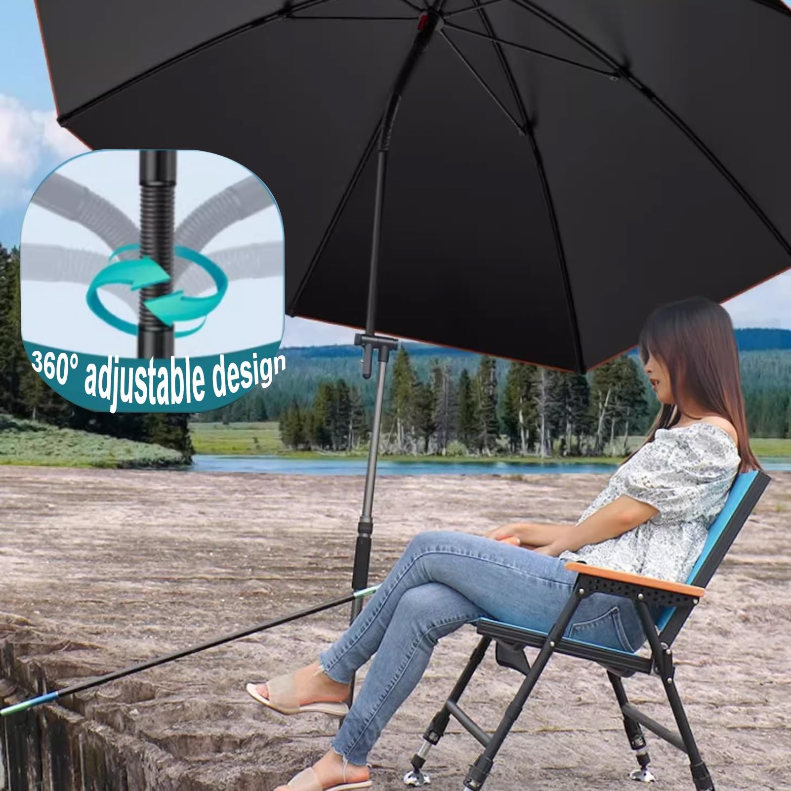 Przenośny wiatroszczelny parasol plażowy, parasol ogrodowy z ochroną przeciwsłoneczną UPF 50+ z uchylnym słupkiem, torba transportowa(240cm/8ft)