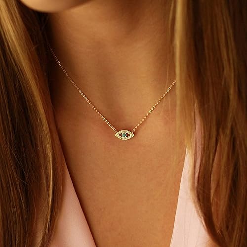 Miniatura 3 de Collner Collar con colgante de corazón de oro de 14 quilates para mujer, delicado collar de estrella, gargantilla de mal de ojo, collar bohemio con