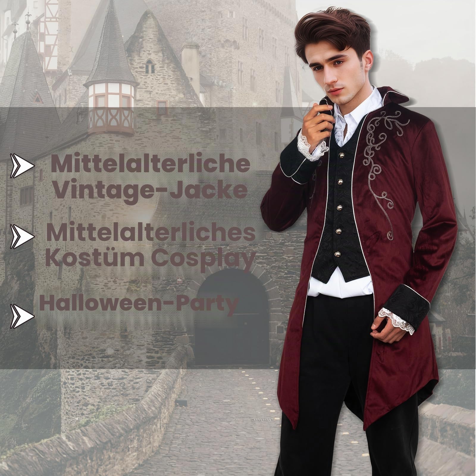 Herren Mittelalter Steampunk Gothic Frack Jacke für Renaissance Halloween
