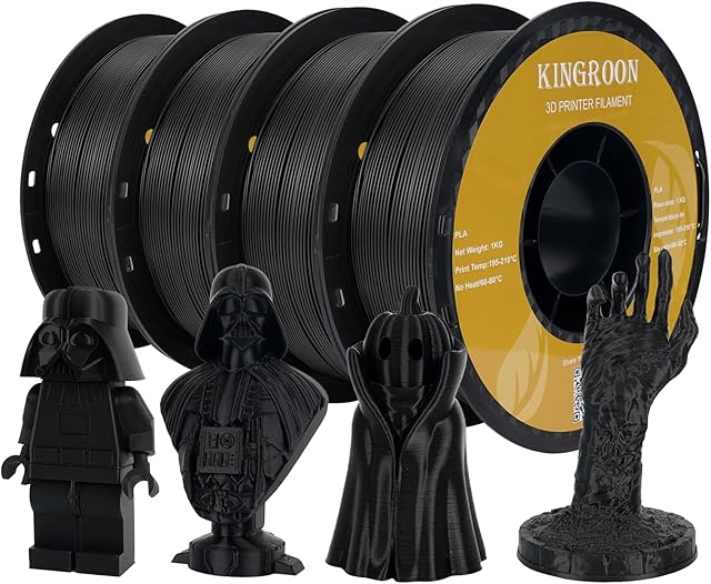 Kingroon PLA,4 Black PLA Filament for 3D Printer, 1.75 mm PLA, Filament PLA,3D Printer Dimensional Accuracy +/- 0.03mm 4kg Spool (8.8lbs) 1.75mm, 1.75mm,4 Roll PLA Black Filament