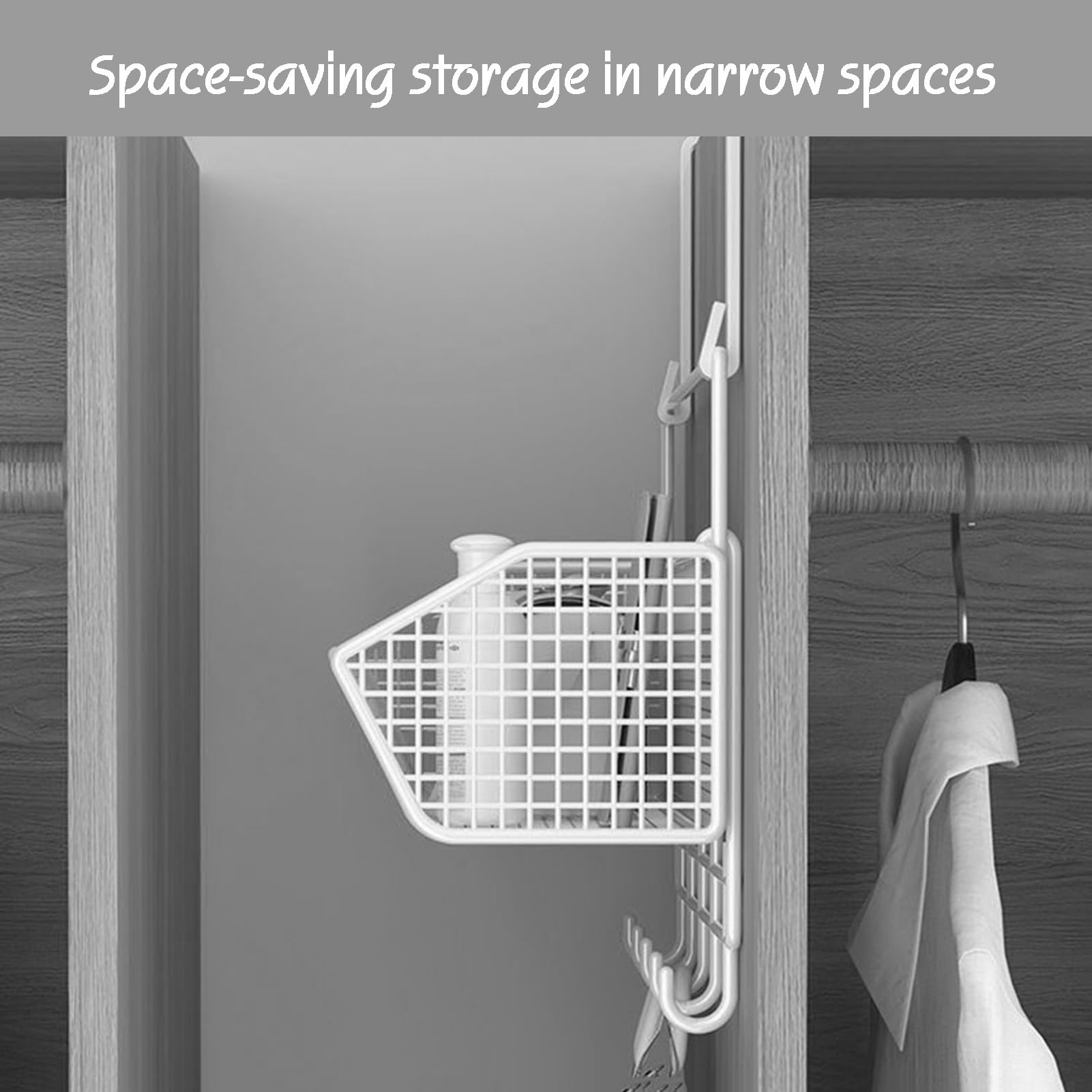 Organizzatore da Appendere alla Porta con 1-3 cestini e 4 Ganci, Ripiani in Metallo, Soluzione per riporre Oggetti Dietro la Porta del Bagno e della Camera da Letto (36x12x19,2+20,5 cm)