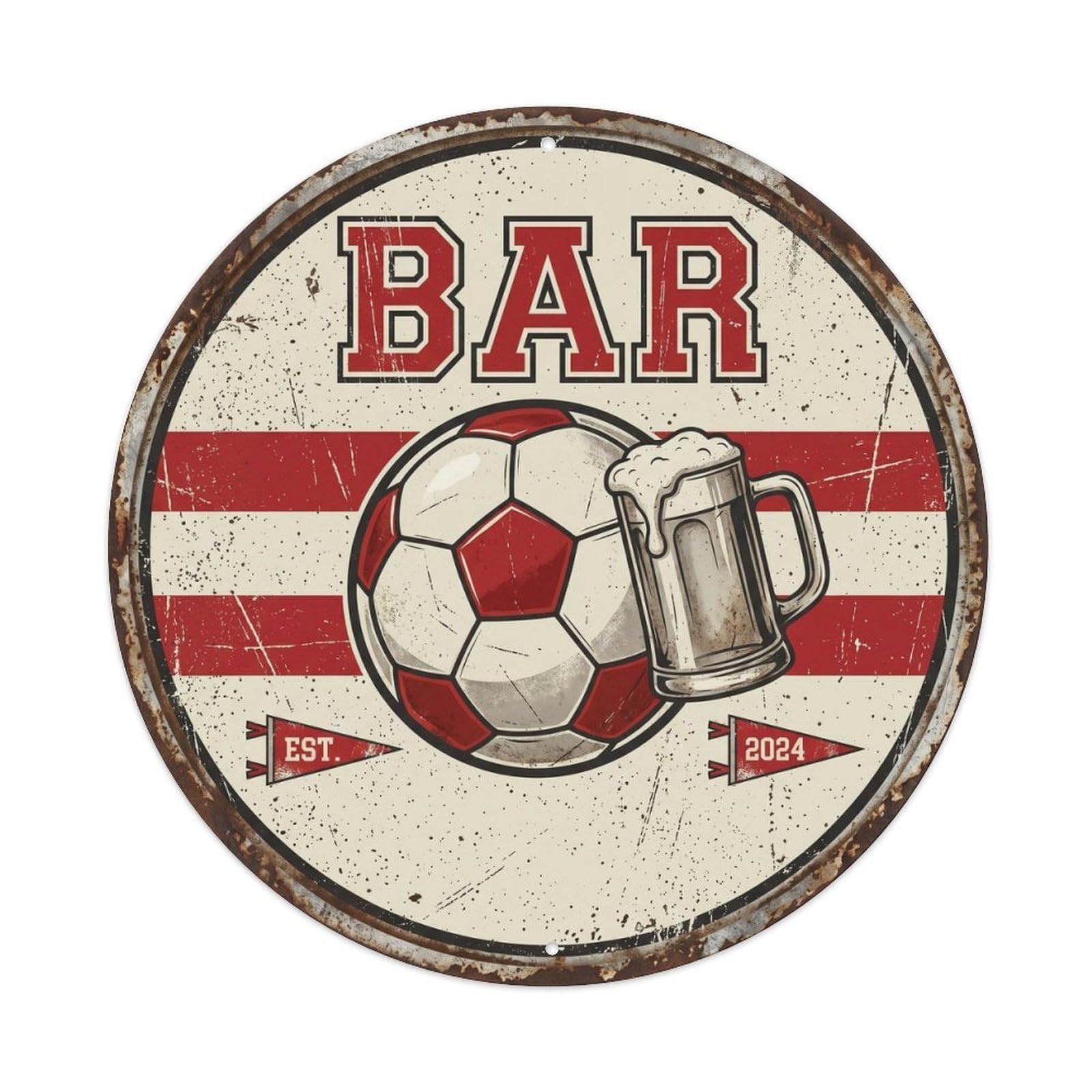 BAR Sports Pub Shield Metal Tin Sign Plaque Wall Decor for Cafe, Club Bar, Office, Home Garden Round Metal Poster 8x8Inch
