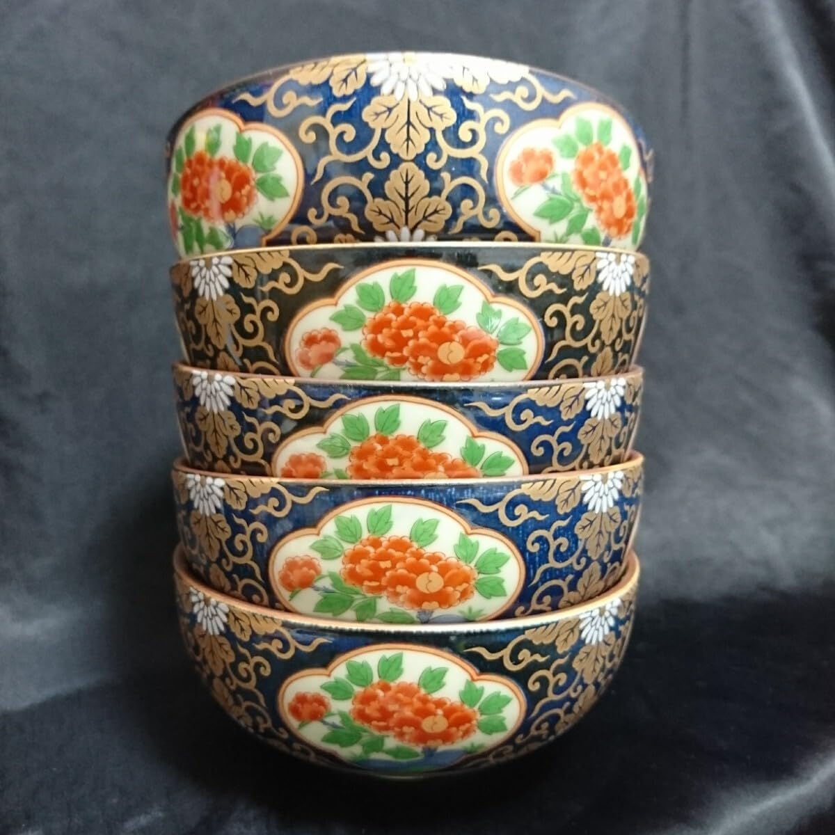 有田焼 南山窯 金彩 古伊万里 花祥瑞 蓋付き 小鉢 小付 5客 保管