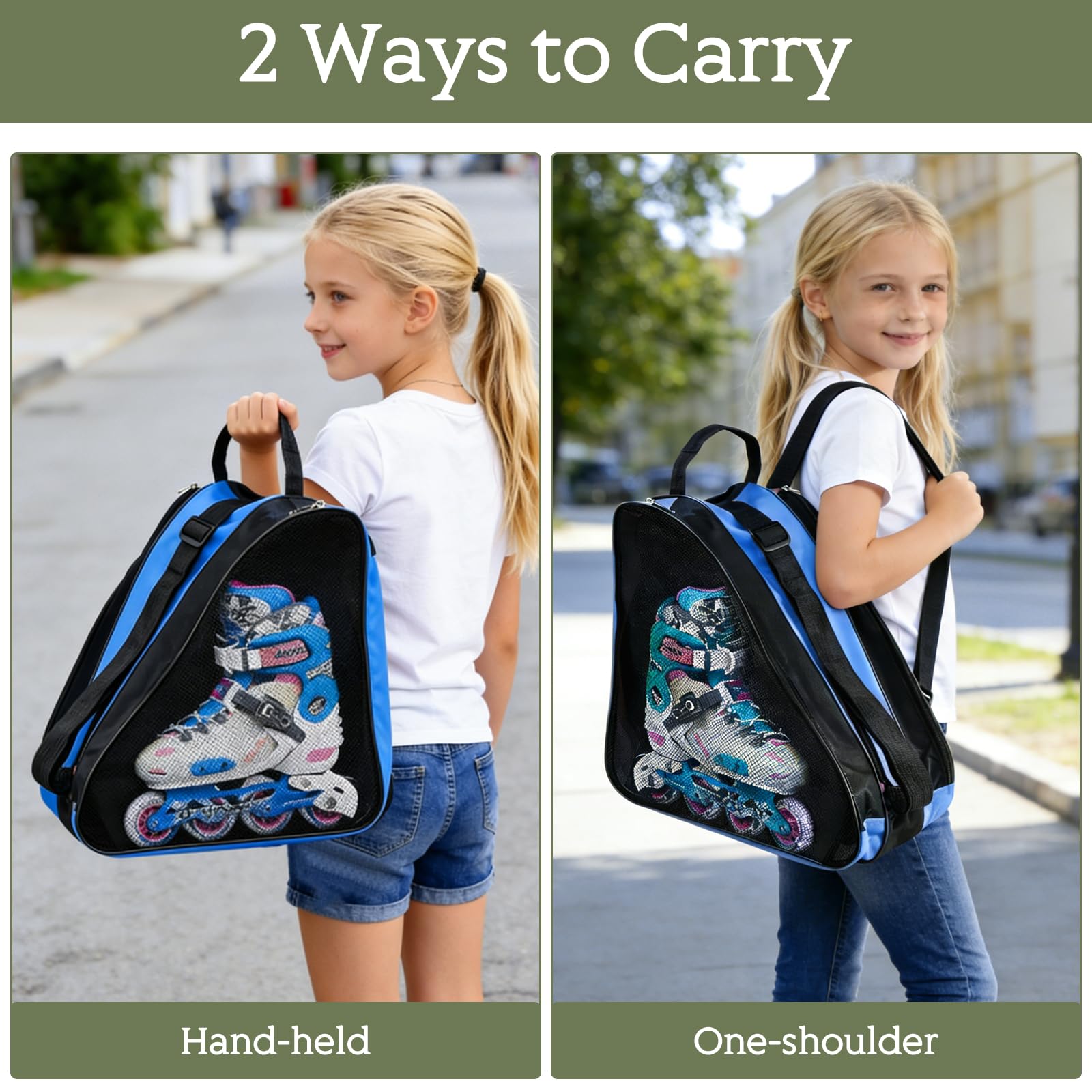 Bolsa para patines de hielo con correa ajustable para niños