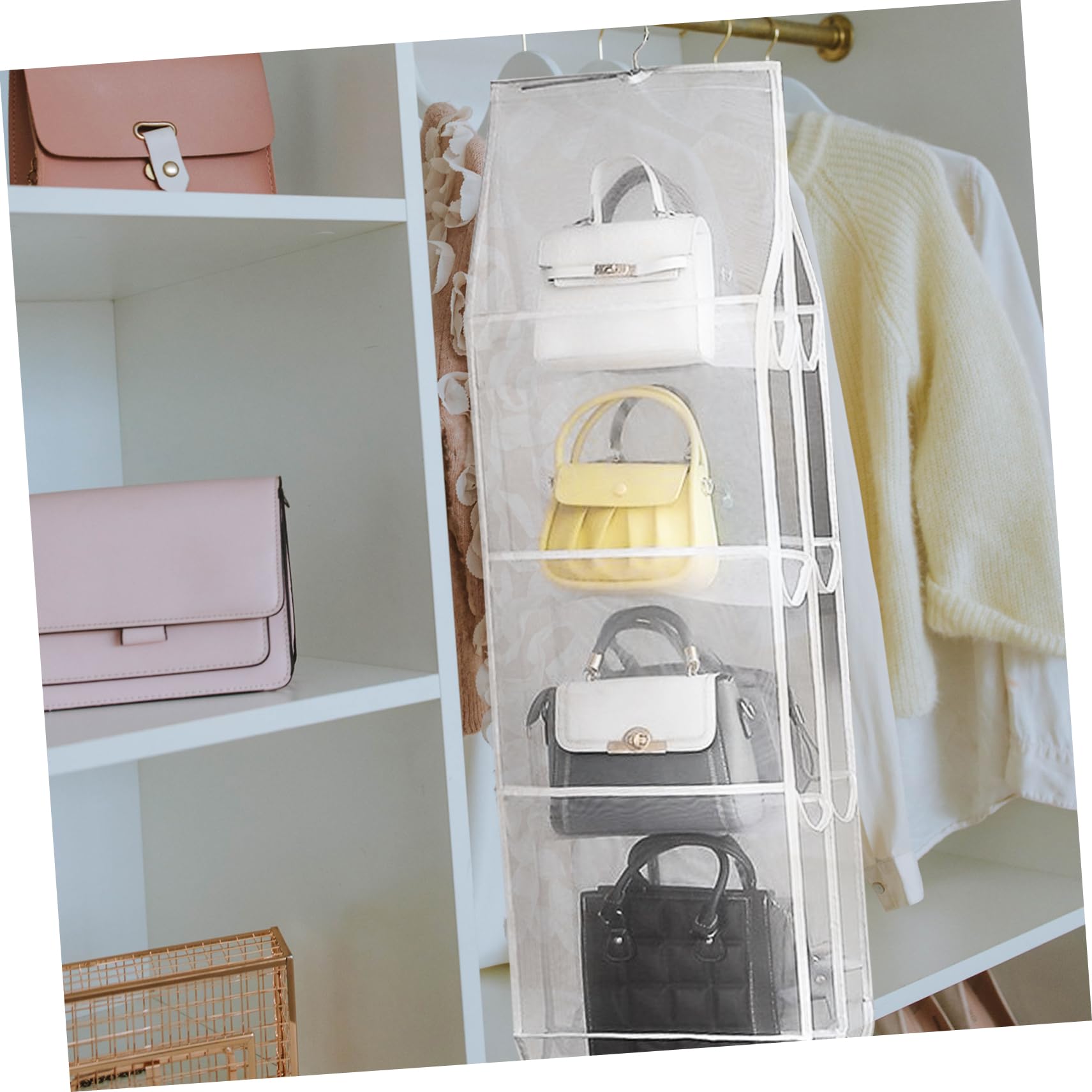 KOMBIUDA Organizador Ahorro Armario Bolsos de Nylon y Blanco Colgante 4 Niveles con Bolsillos, Gran Capacidad de Espacio para Hogar