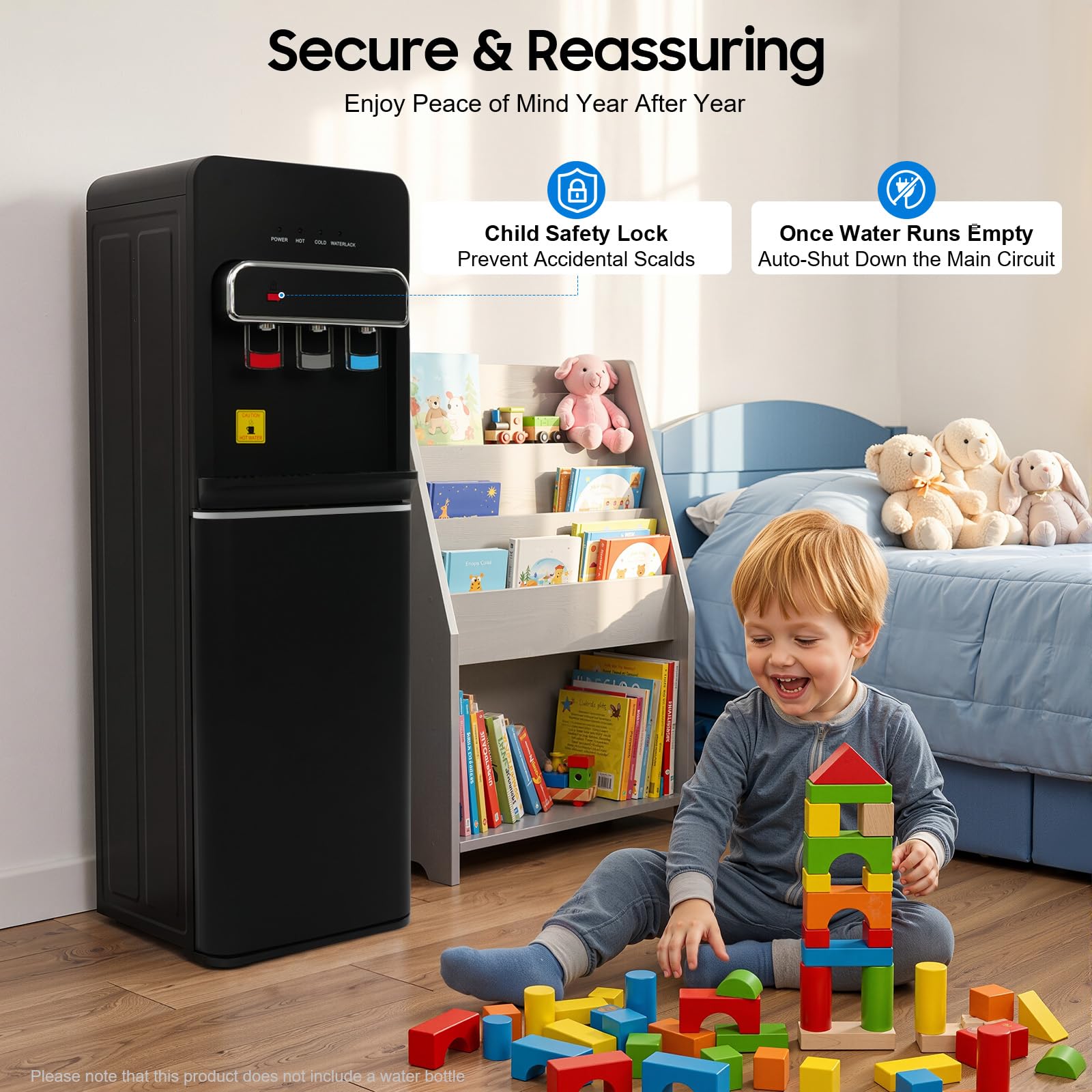 550W Bodenstehender Wasserspender, Kalt Heiß 85-95℃ Doppelfunktion Stand-Wasserspender Schwarz, Bodenbefüllung Heißwasserspender für Zuhause, Büro, Küche