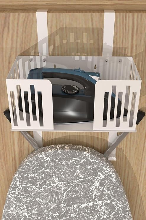 Risingmaber White Behind the Door Iron and Ironing Board Holder, Organizer, Ironing and Ironing Board Hanger MT110B