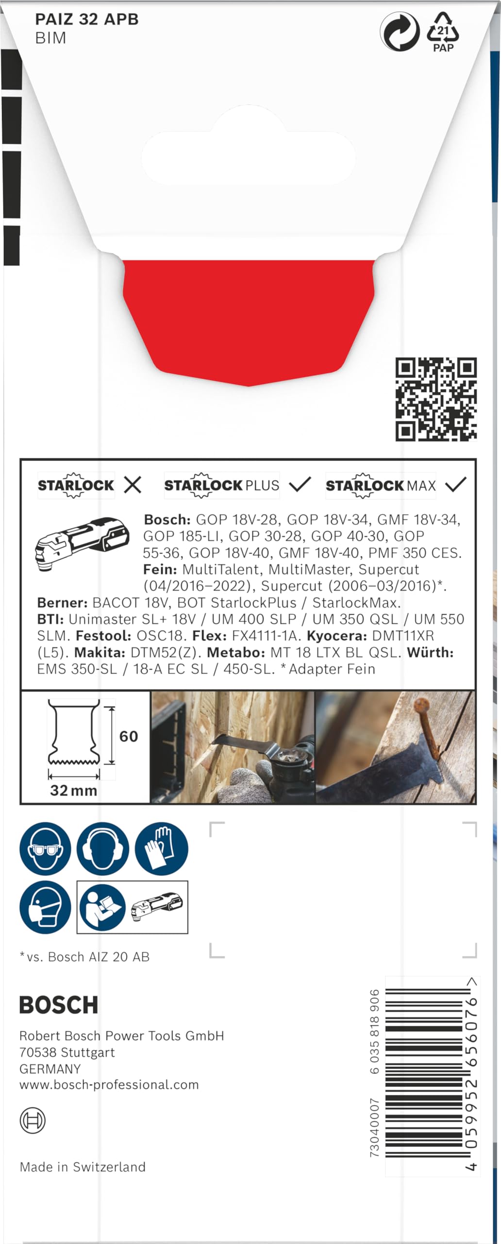 Bosch 1x PRO Multi Material PAIZ 32 APB Multitool Blade (for Wood with Nails, Metal Sandwich, Width 32 mm, Professional Accessory Multitool) - Image 4