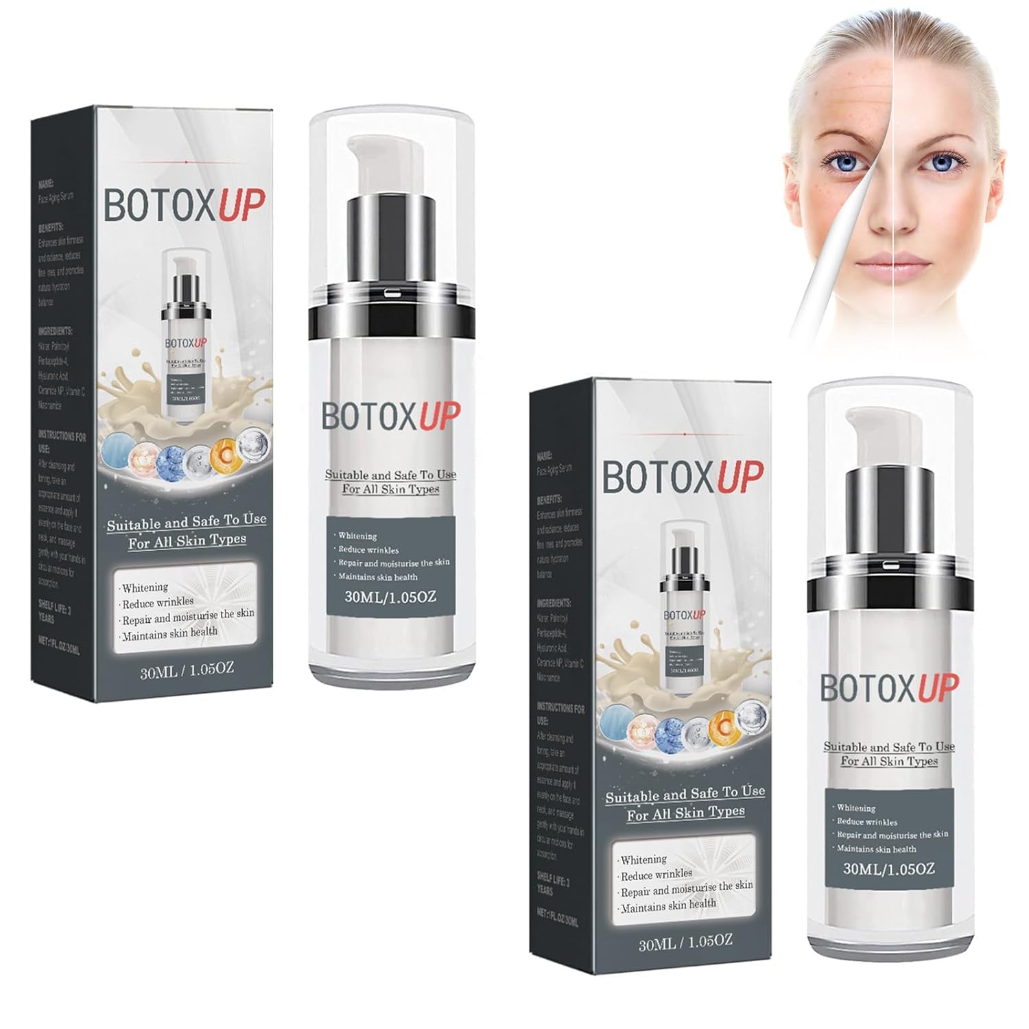 Pack of 2 Anti-Ageing Cream, Organic Anti-Wrinkle Cream, Day & Night Cream with Hyaluronic Acid and Ceramide NP, Fights Fine Lines and Wrinkles, Tightens the Skin and Moisturises It