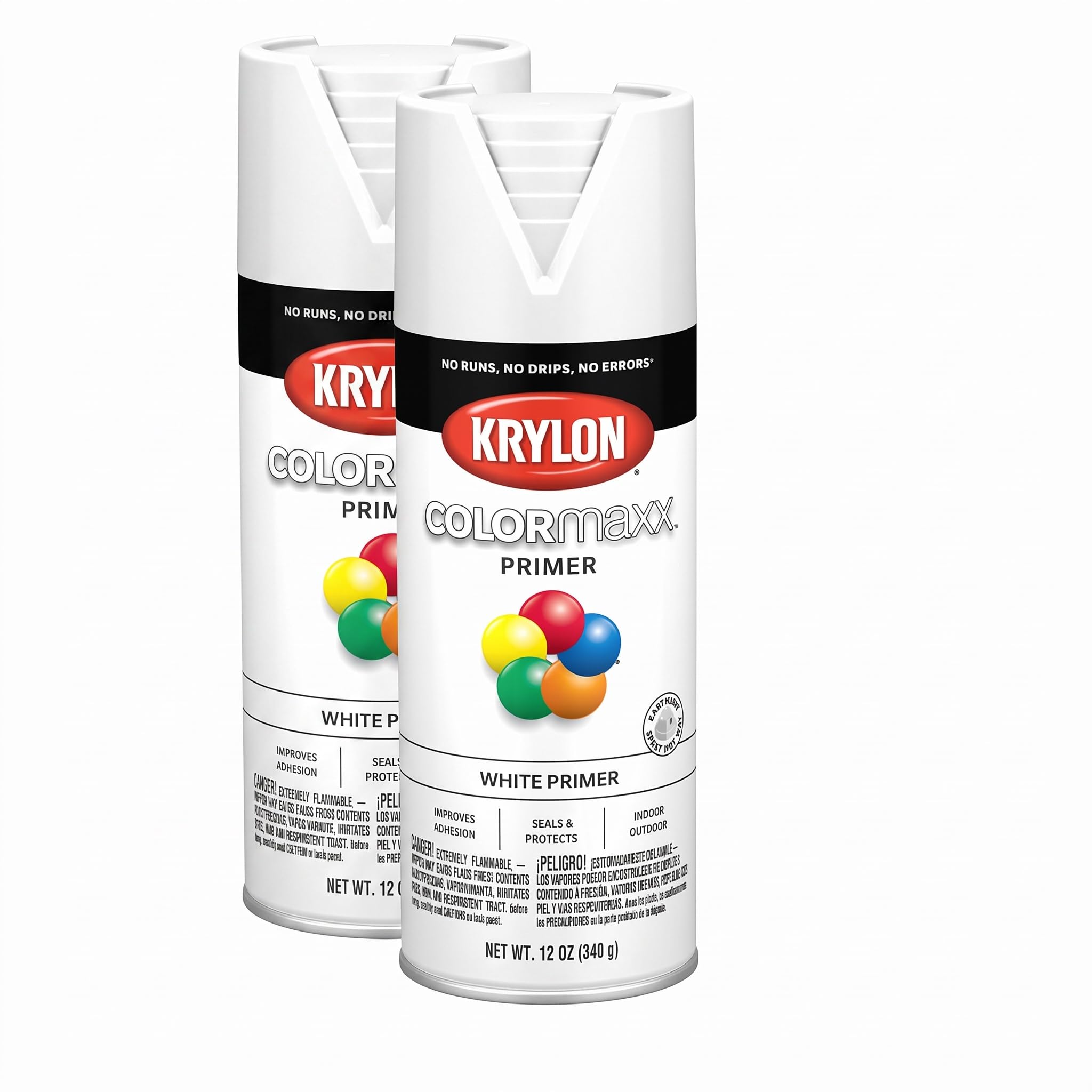 Krylon K05584007 COLORmaxx Primer Spray Paint for Indoor/Outdoor Use, White, 12 Ounce (Pack of 2)