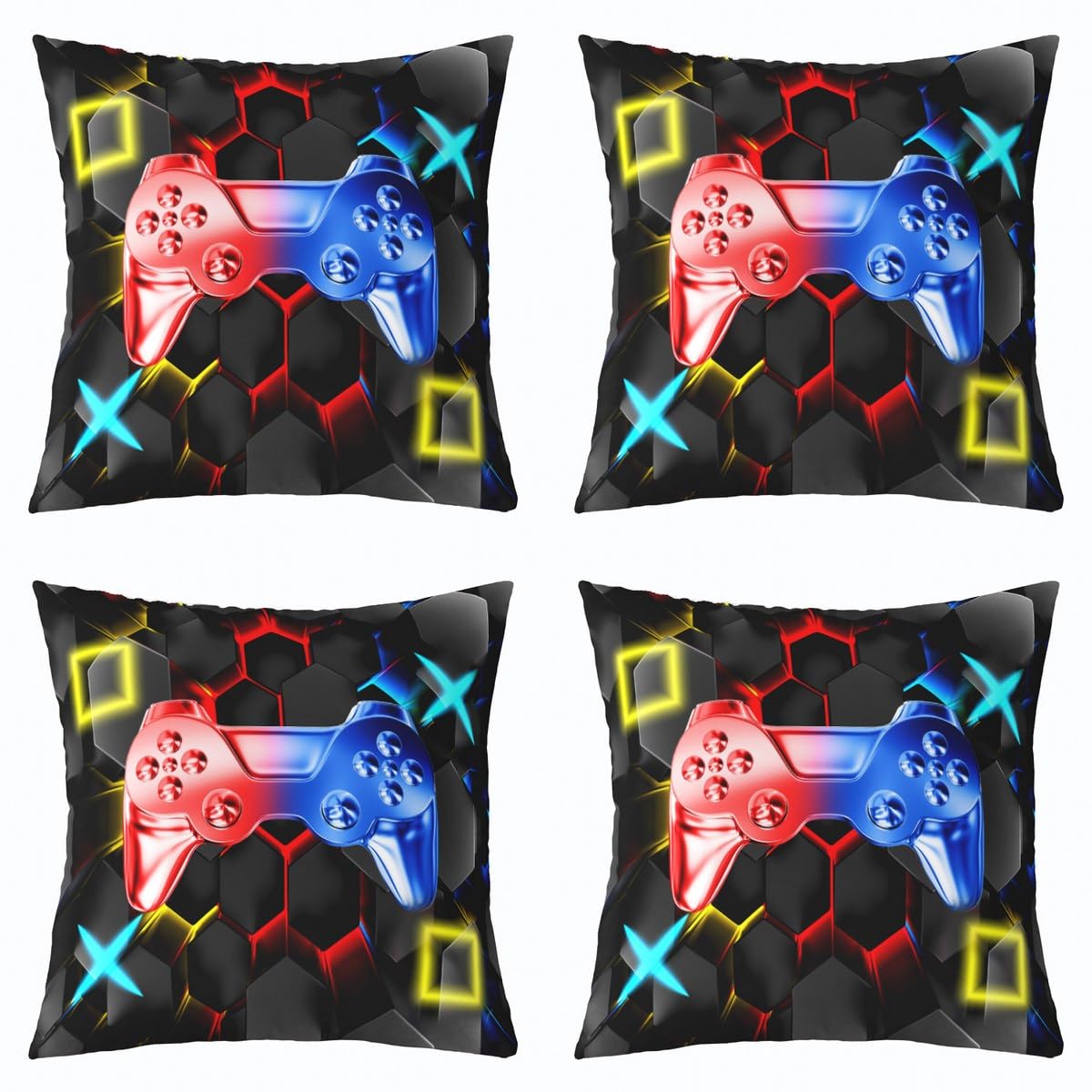 Games Duvet Cover Boys Gamer Gaming Console Bedding & Linen Modern Video Game Bedding Set For Kids Hexagon Geometric Bedspread Soft Quilt Cover 3Pcs King Size - Image 4
