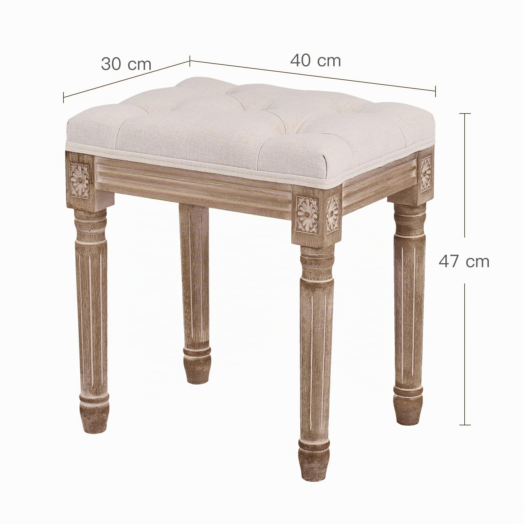 VONLUCE Banco de Pie de Cama 30x40x47 cm Taburete Vintage con Asiento Acolchado y Patas de Madera