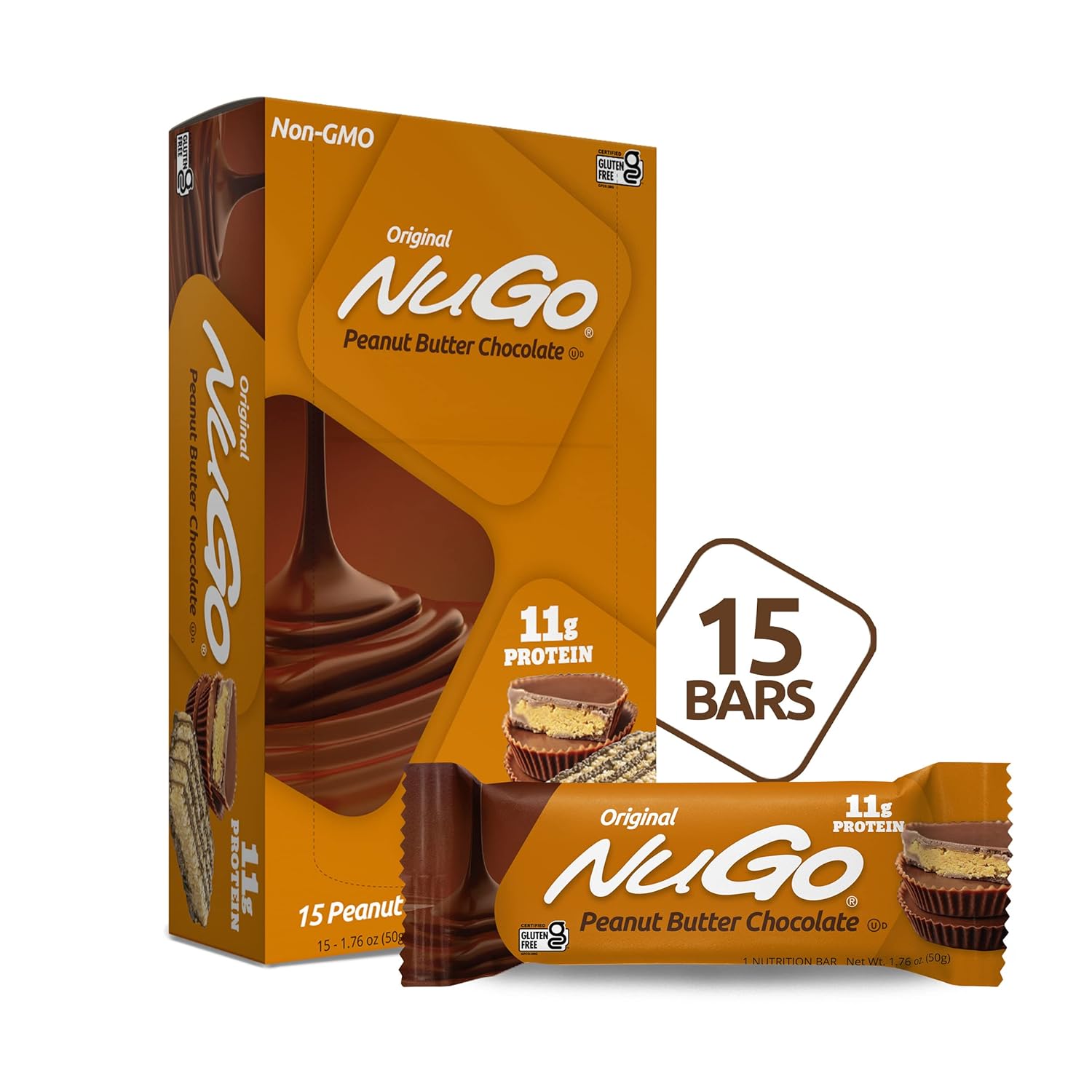 NuGo Protein Bar, Peanut Butter Chocolate, 1.76Ounce Bars (Pack of 15
