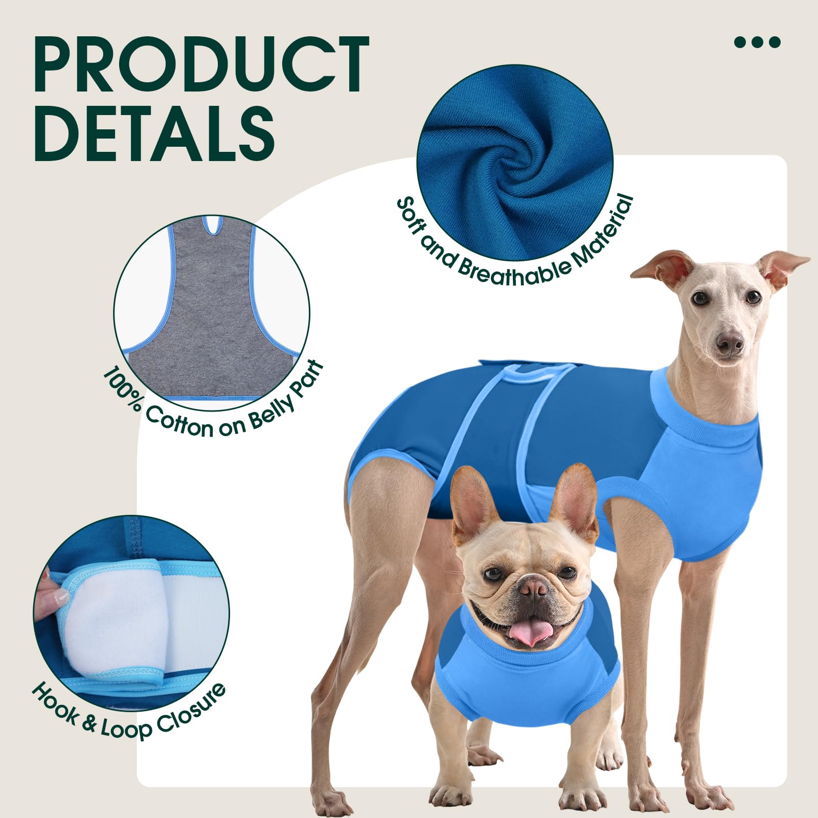 Kuoser Dog Recovery Suit M, Post Surgery Suit for Female & Male Dogs, Adjustable Surgical Onesie with Open Belly Design - Image 3