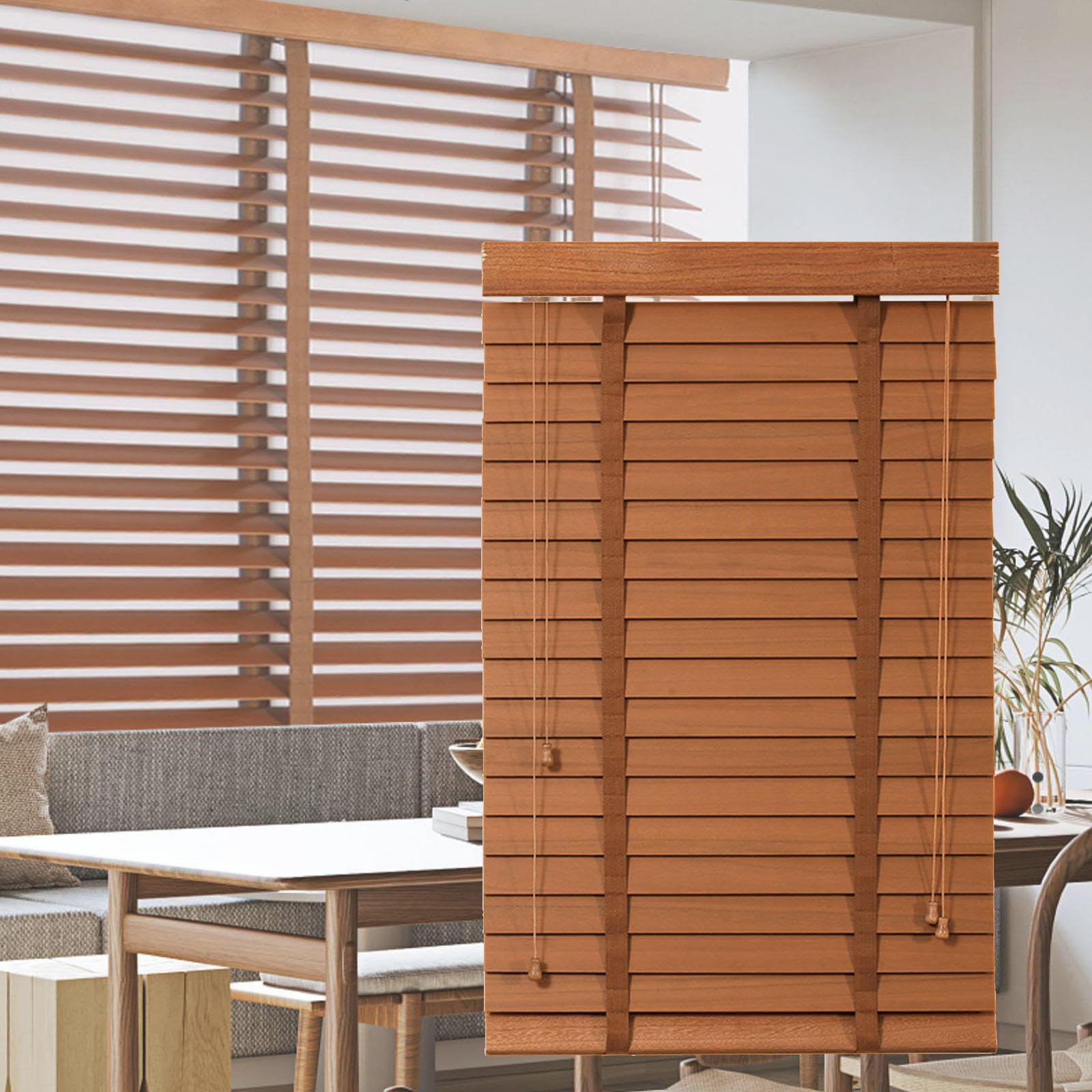 Venetian Blinds for Windows,Mini Blackout Horizontal Shades,Natural Solid Wood Blinds,100% Uv Resistant & Heat Insulation,Easy Fit Curtains,Multiple Sizes,WxH-85x150cm/33.5x59in