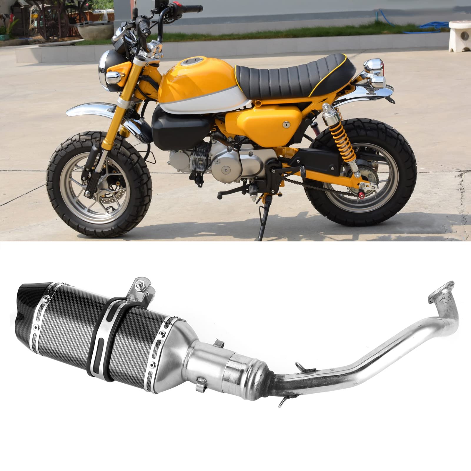 Cryfokt de Escape Completo, Cabezal y Silenciador de Acero Inoxidable para Motocicleta GY6 125, con Estilo de Fibra de Carbono, Resistente a la Corrosión, Fácil Instalación para