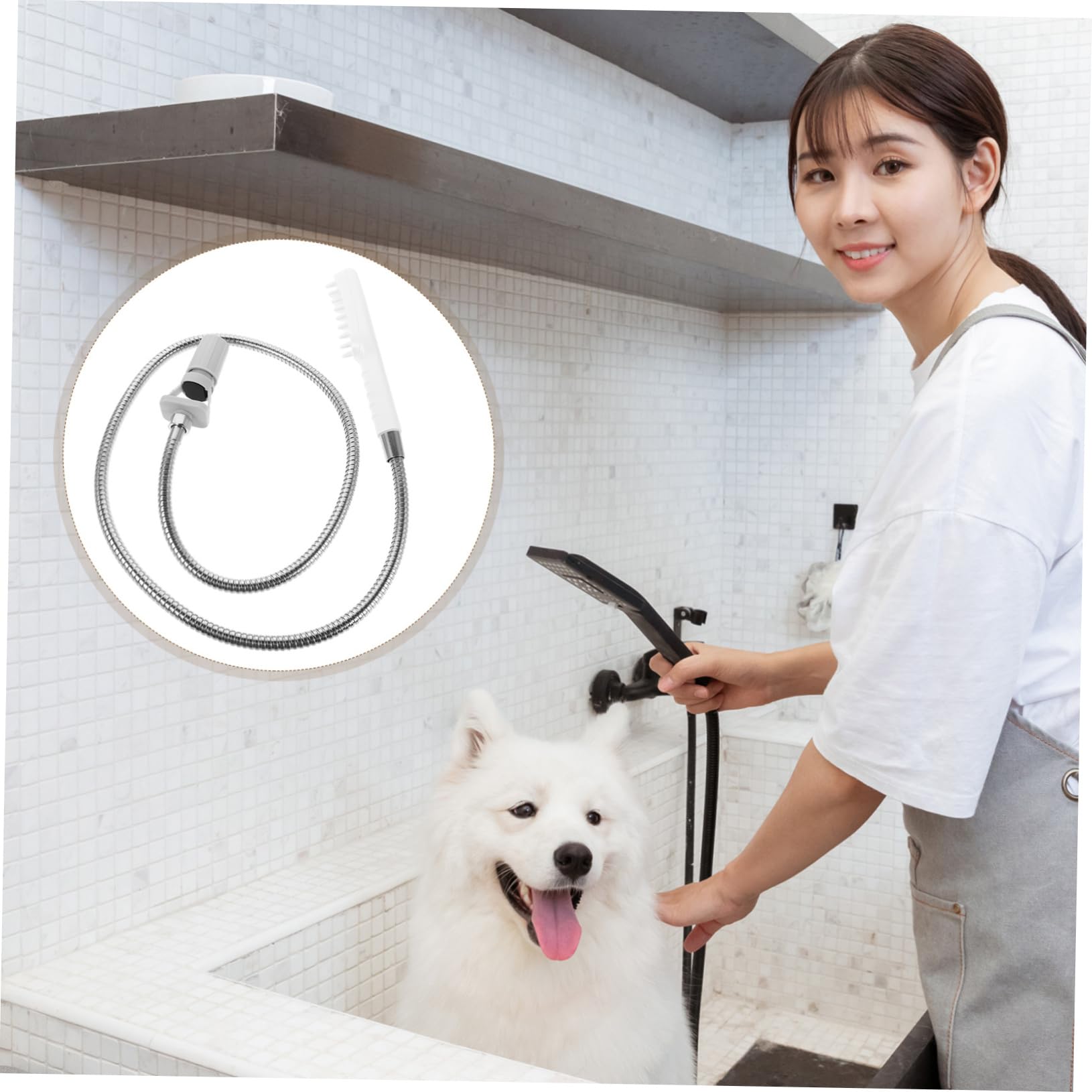 ibasenice Pompe de Douche pour Chien avec Brosse de Bain et Flexible de Douche pour Animaux de Compagnie Douchette de Toilettage pour Chien