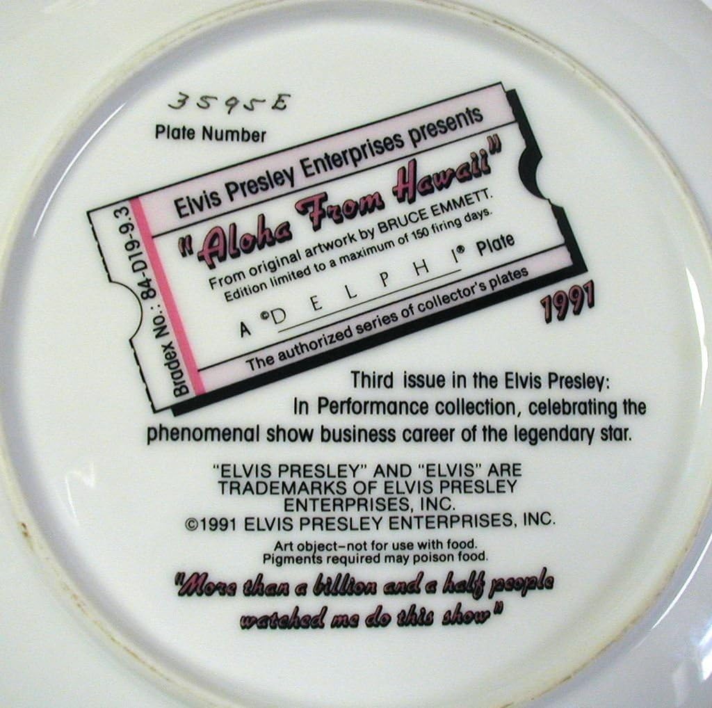 Elvis Presley Plate"Aloha From Hawaii" Bruce Emmett 3rd in Performance