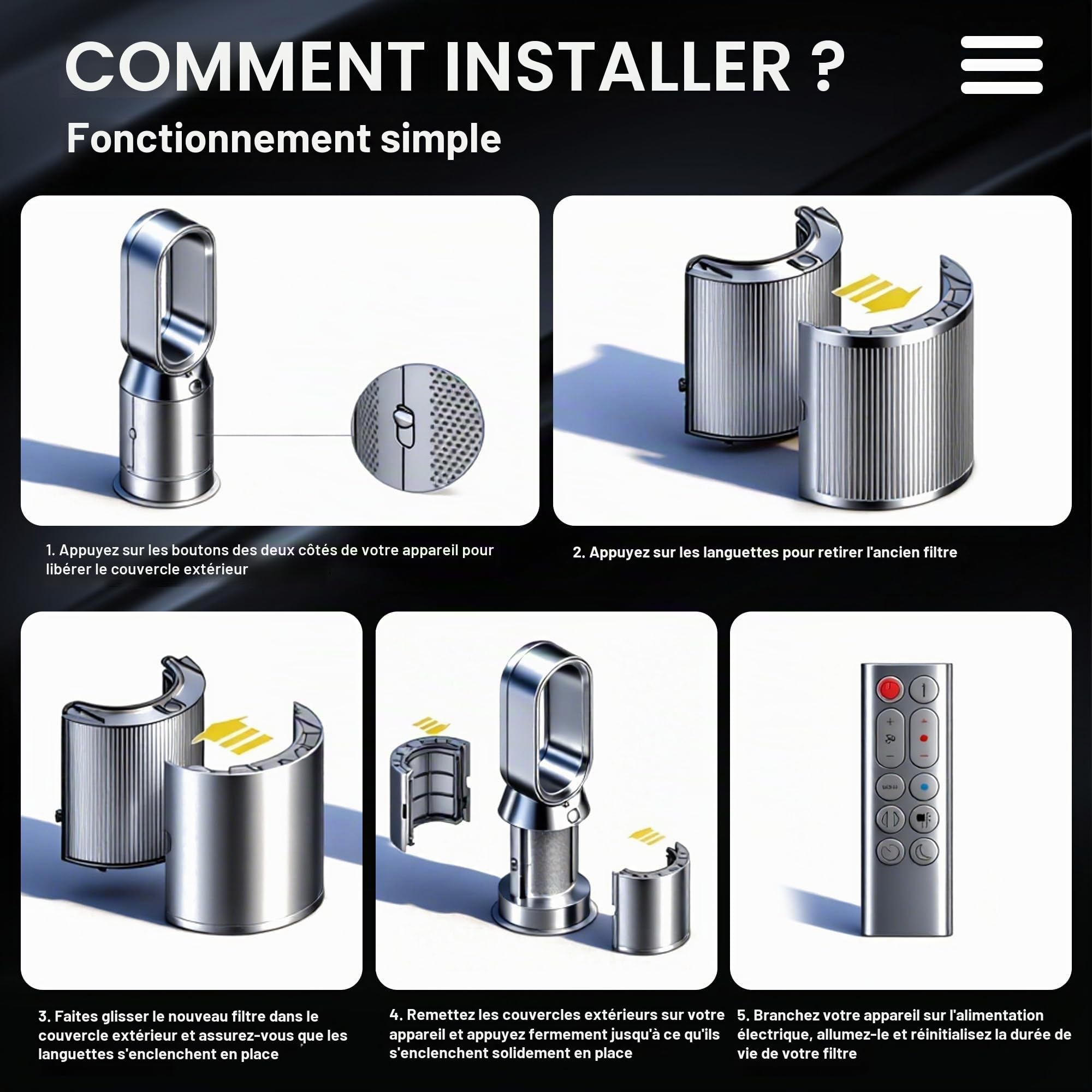 Filtre de Rechange 2 en 1 pour purificateur d'air Dyson HP04 TP04 DP04 PH04 HP09 TP09 HP07 TP07 PH03 PH01,filtre HEPA H13 et filtre charbon actif,pour Dyson Hot Cool,filtre pour Dyson haute efficacité