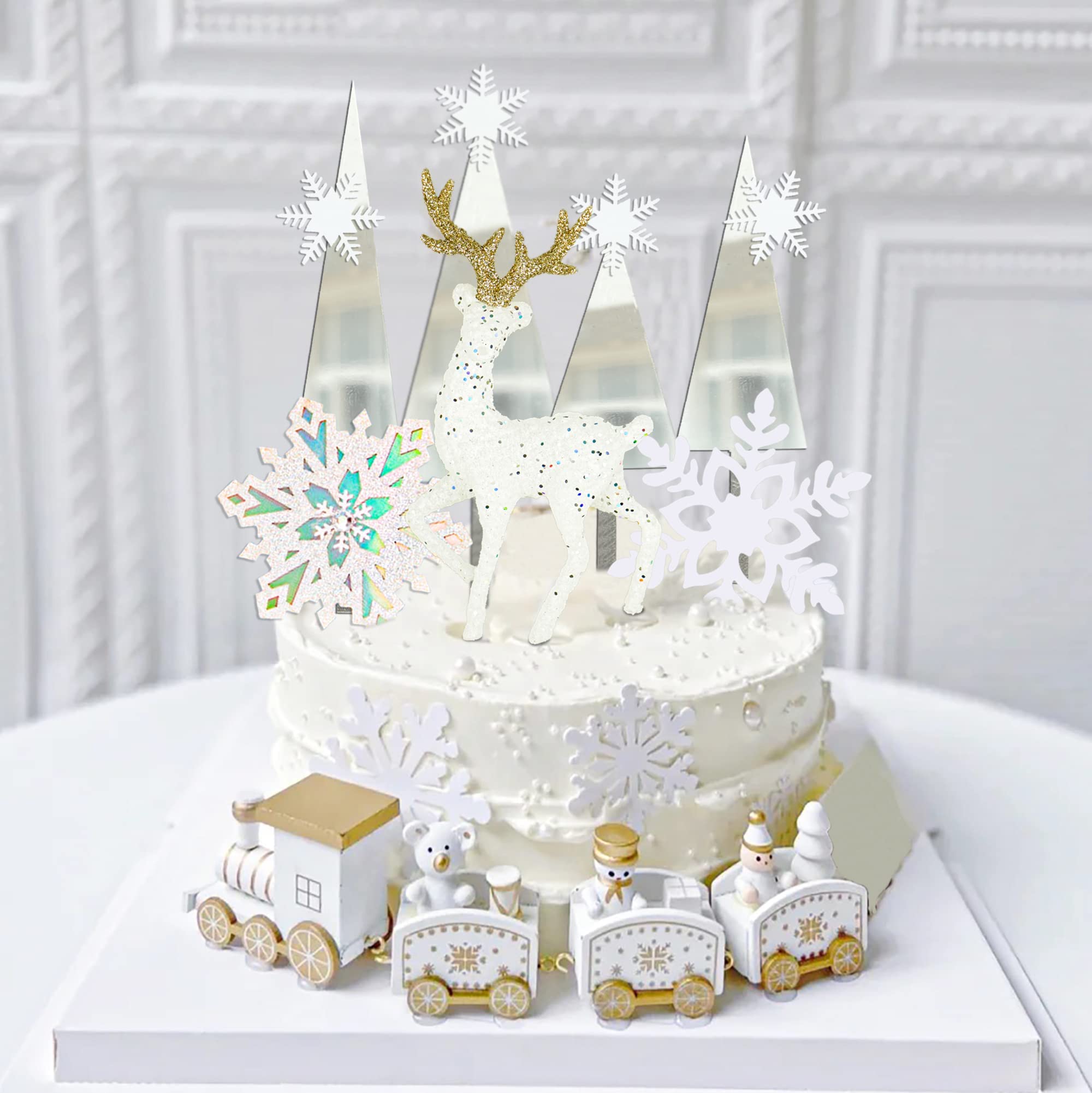 Buy 16pcs Snowflake Cake Topper Silver and White Christmas Tree Shiny