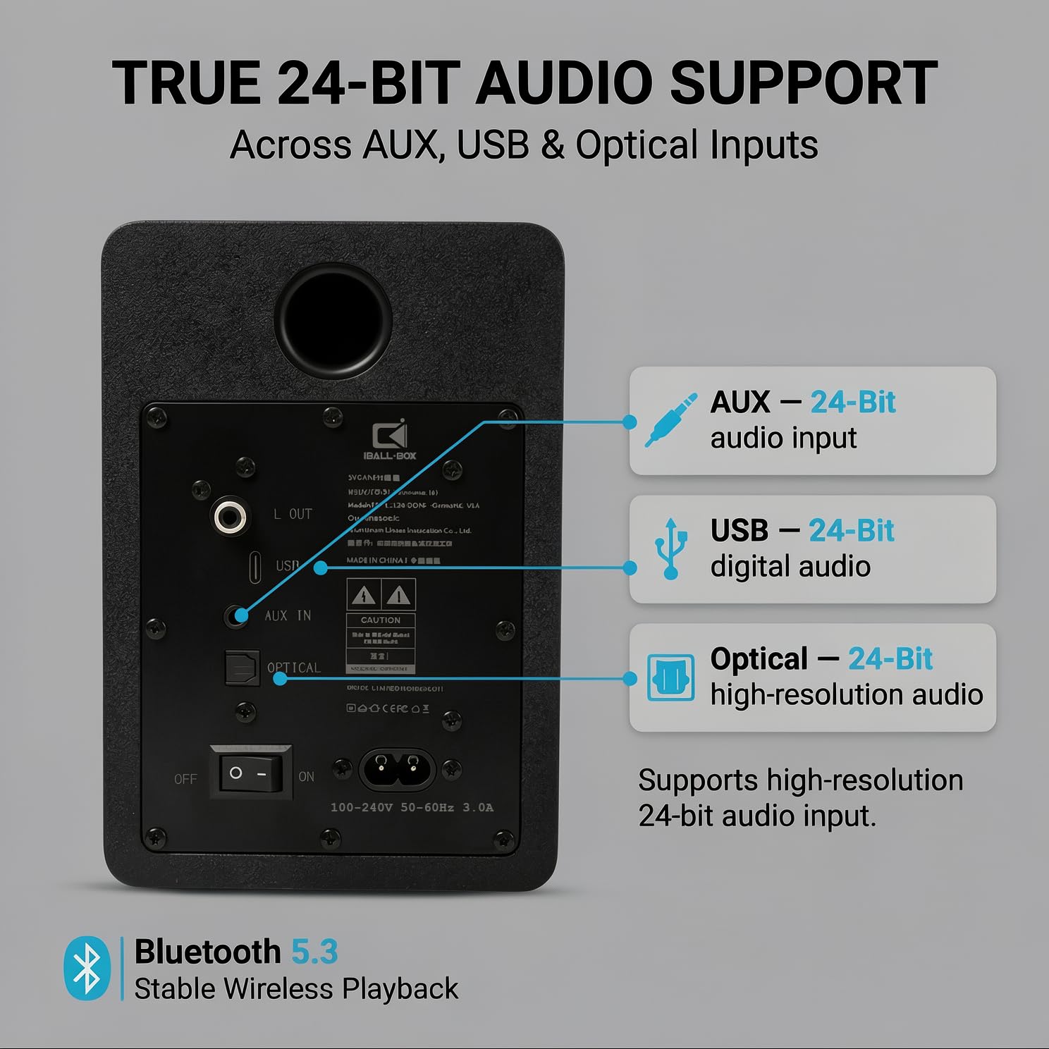 Altoparlanti da scrivania per PC, Bluetooth 5.3 DSP, ottico a 24 bit, USB-C/AUX, tweeter a cupola in seta, driver in fibra di carbonio, per laptop/Mac/Monitor (nero)