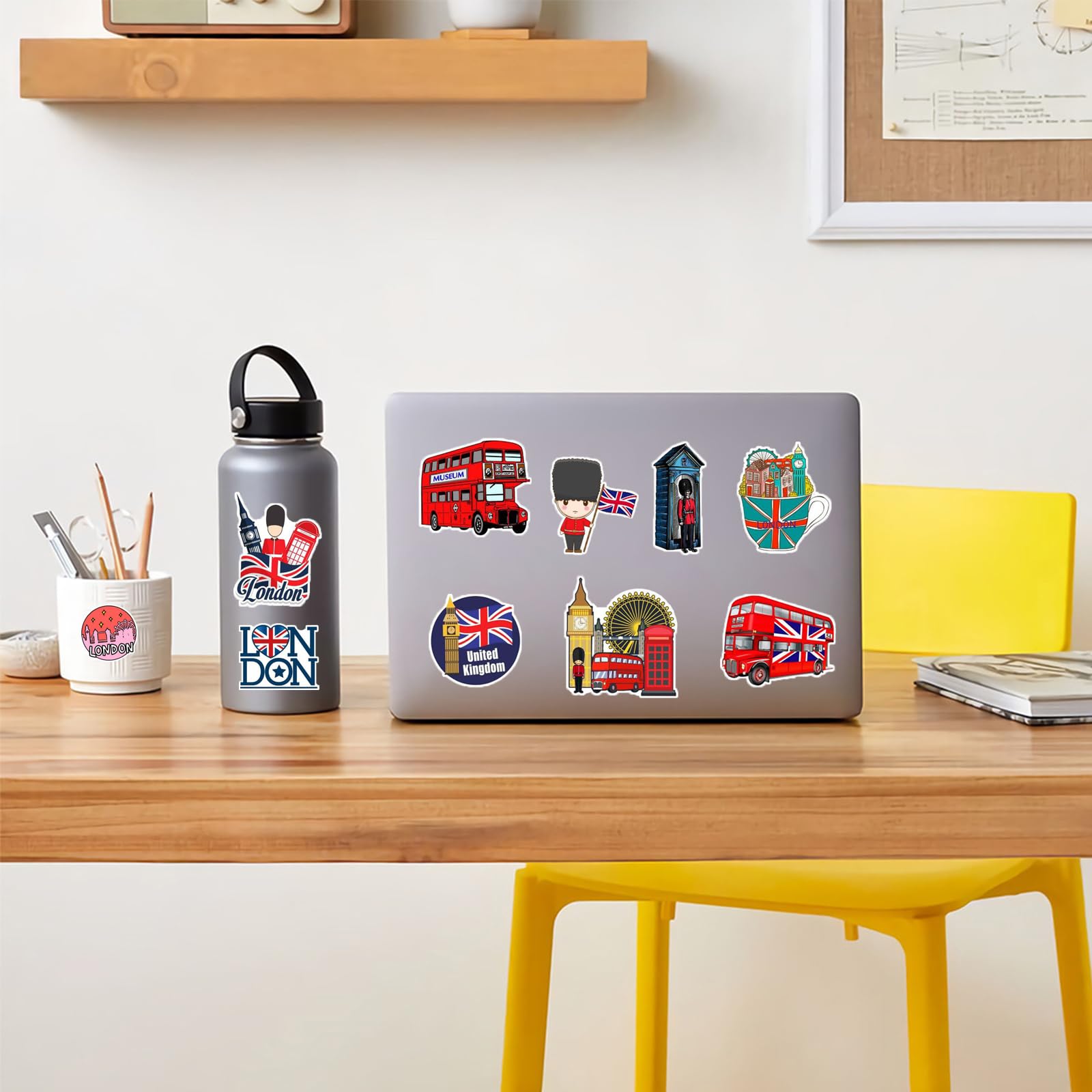 British London Style Stickers 50 Pcs Vinyl Decals for Water Bottles Kids Teens Adults Laptop Luggage Cup Computer Journal Wall Helmet Guitar Decoration Graffiti Sticker
