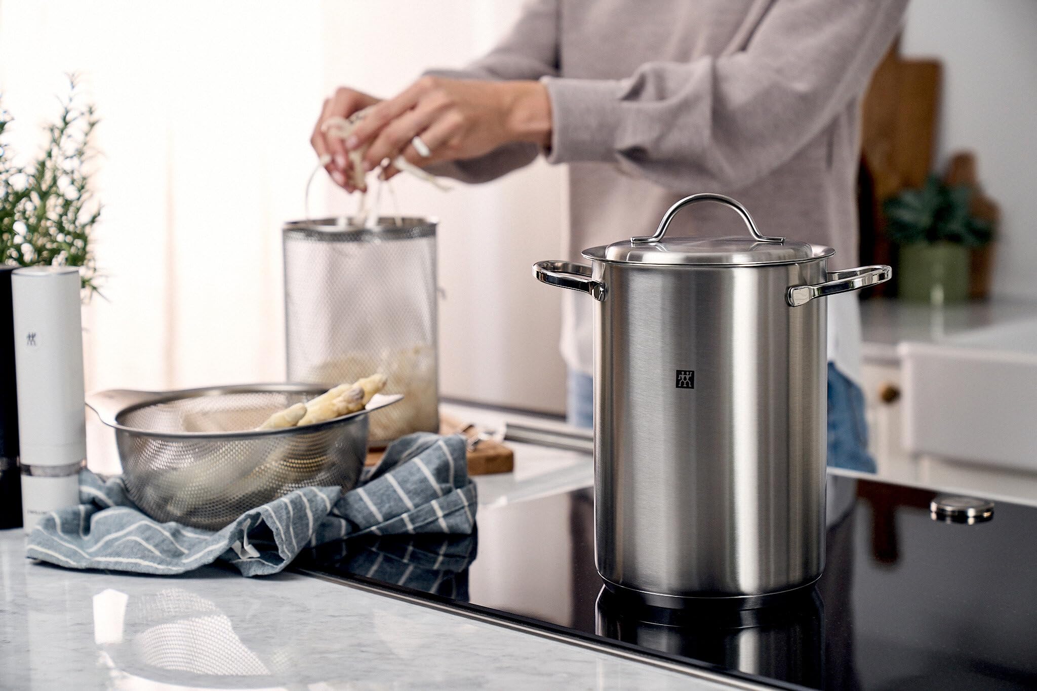 ZWILLING Twin Specials Spargeltopf, 4,5 L, 16 x 27 cm, Induktion, mit Deckel und Sieb-Einsatz, Unbeschichtet, Edelstahl, Silber