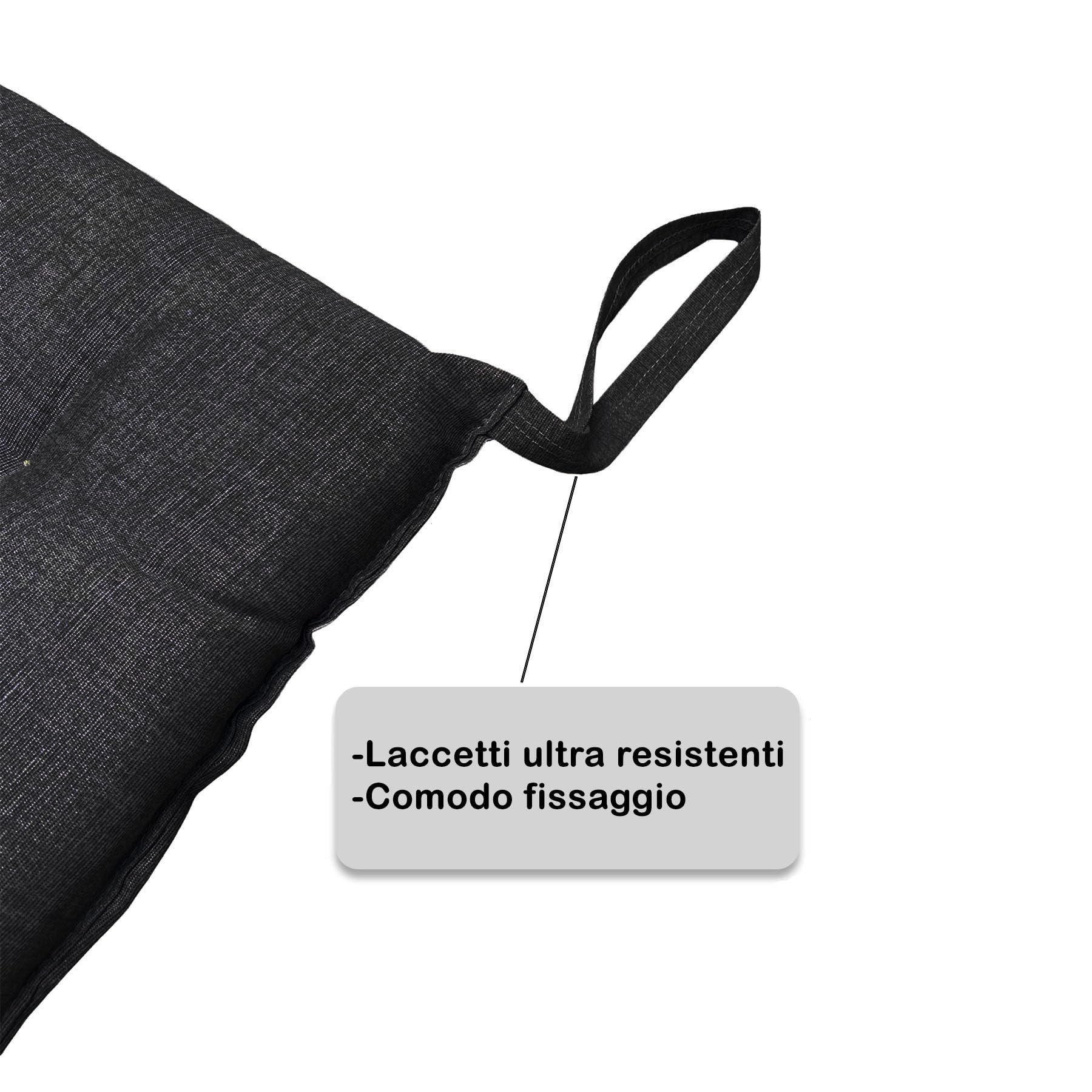 Set 6 Cuscini per Sedia da Cucina Made In Italy 40x40 Coprisedia 4 punti Nero