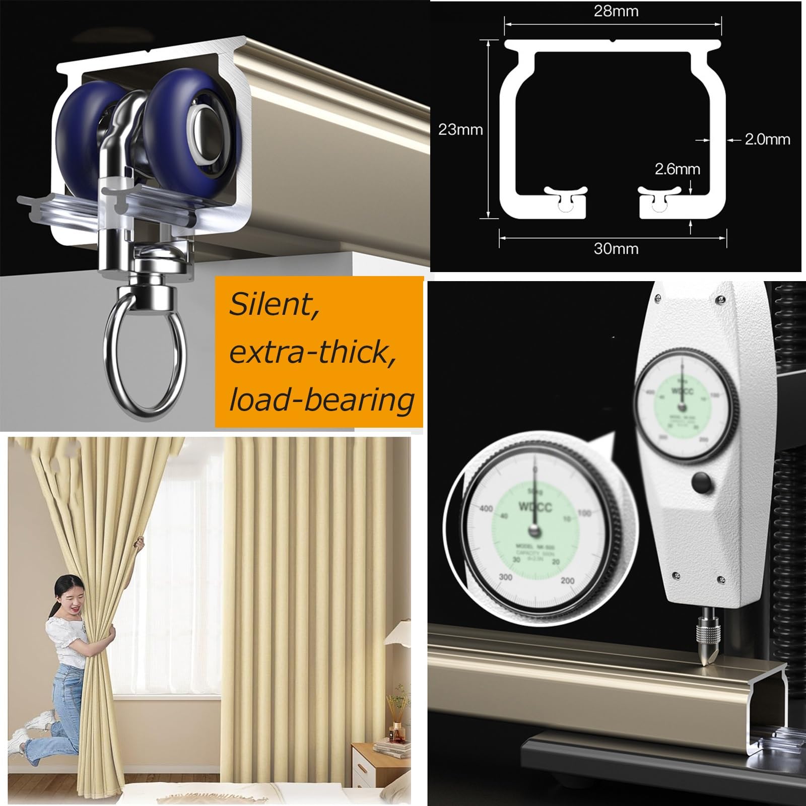 Rail en aluminium de qualité supérieure pour rideaux lourds - Séparateur de pièce réglable - Longueurs personnalisées - 50 à 600 cm - Tringle Ele Detive pour intérieur rious