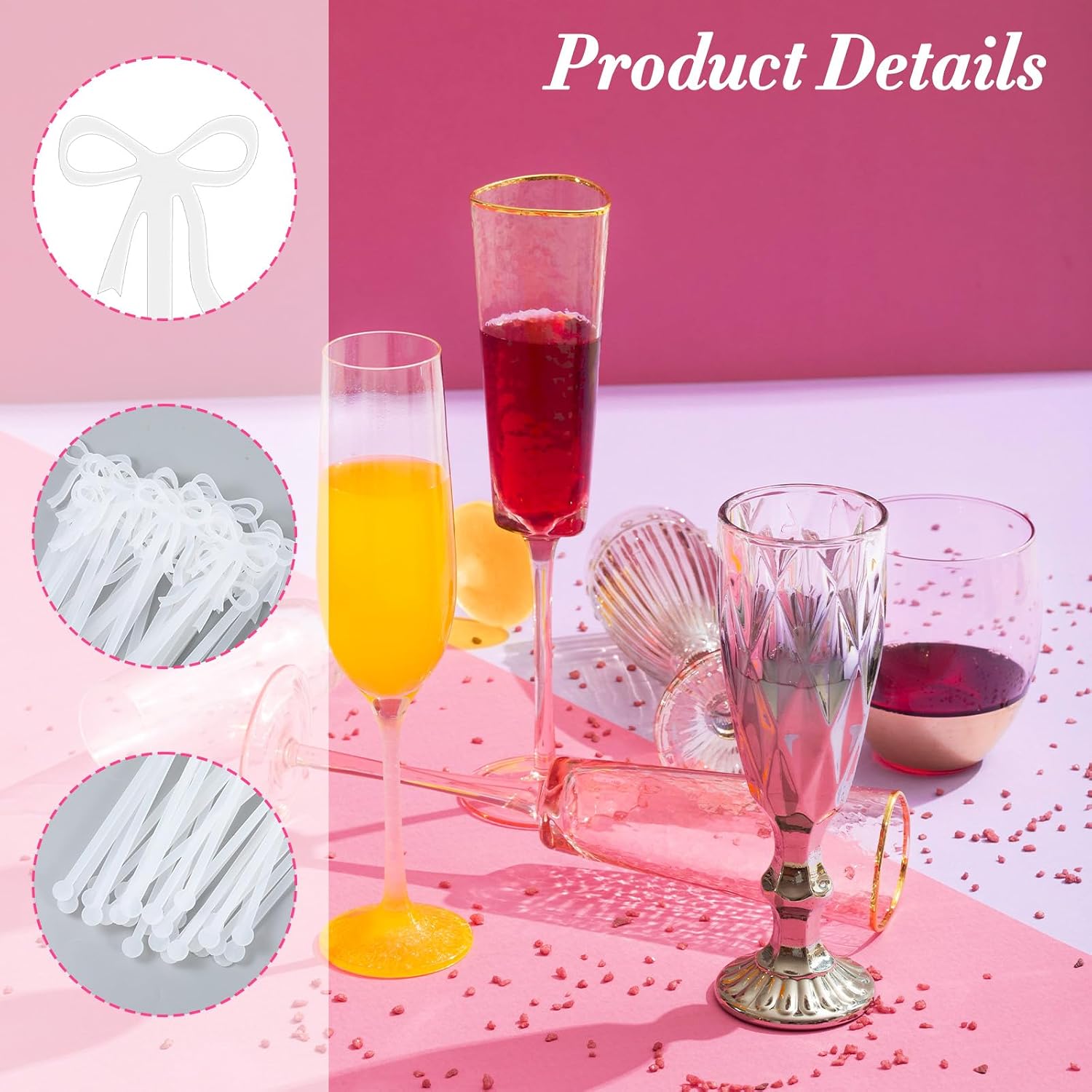 Yuanchu 30 Pack Coquette Acrylic Bow Drink Stirrers, Clear Swizzle Sticks