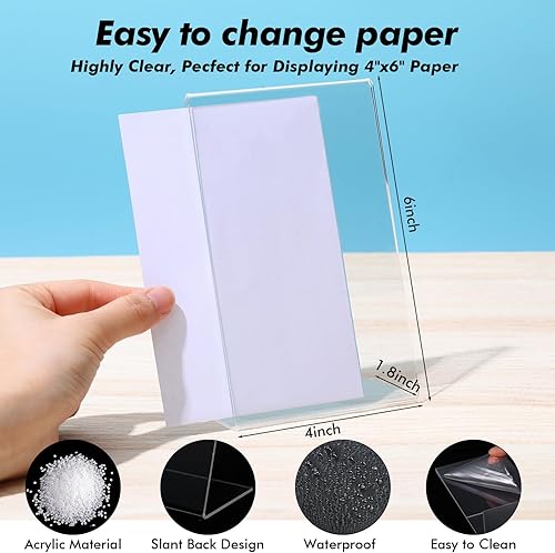 Miniatura 9 de 2 soportes acrílicos para letreros de acrílico con parte trasera inclinada, soporte de exhibición transparente para folletos, exhibición de