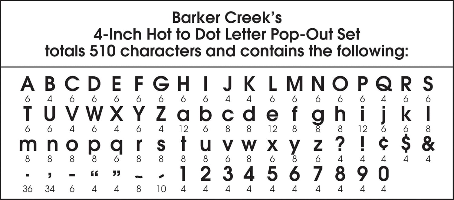 Barker Creek 4" Letter Pop-Outs 2-Pack, Hot to Dot, Jazz Up Your Bulletin Boards with These Colorful Letters, 510 Upper and Lowercase Letters, Numbers & Punctuation Marks, 4" (3633)