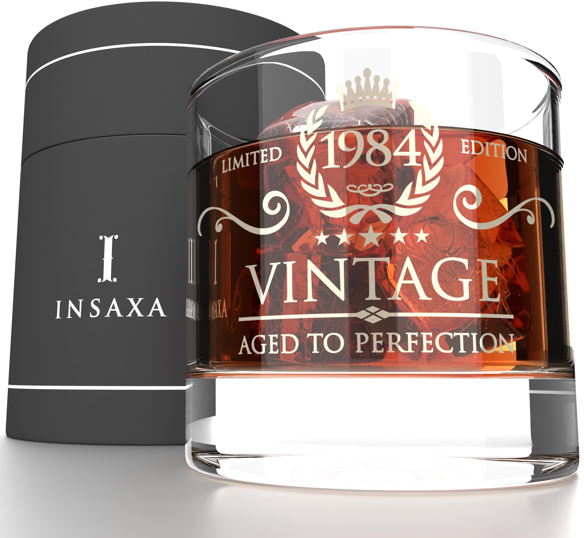 Insaxa 40th Birthday Gifts for Men - Vintage 1984 Lowball Glass Tumbler (380ml)