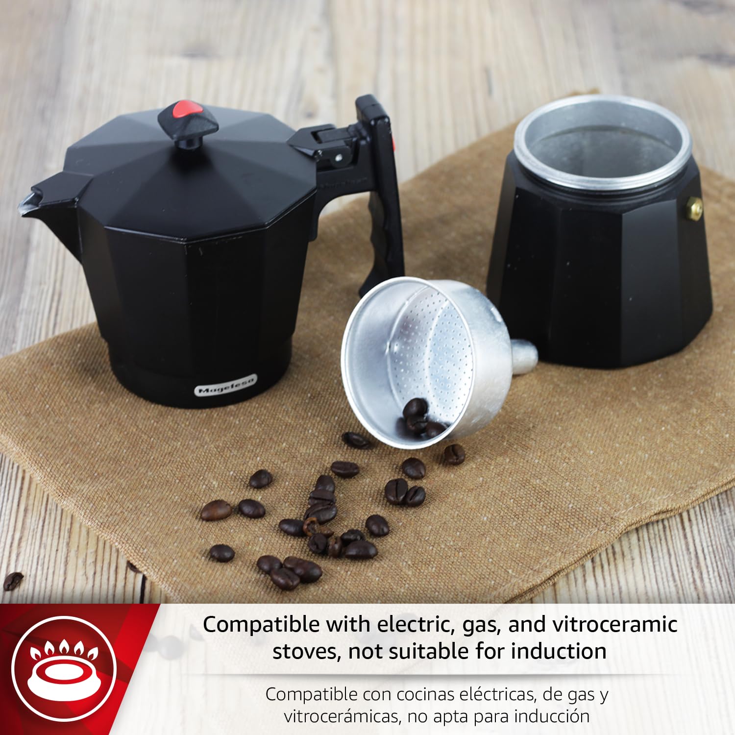 MAGEFESA ® Colombia Noir - Cafetera espresso para estufa, 3 tazas/5 onzas, haz tu propio café italiano casero con esta cafetera cubana, hecha de aluminio extra grueso, segura y fácil de usar, café