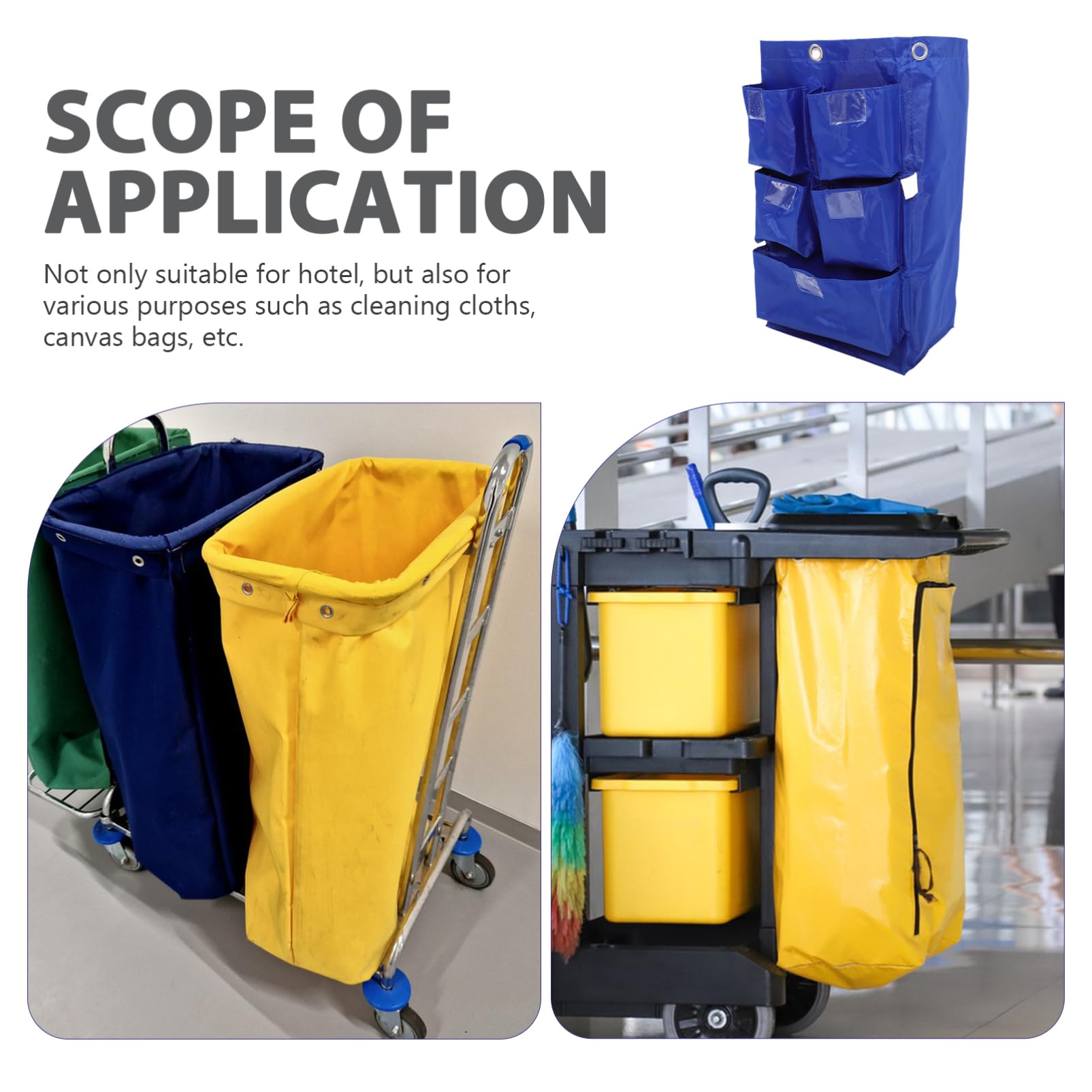 Bolsa de Limpieza para Carrito Tejido Oxford Azul, Reutilizable y Diseño Multifuncional Adecuado para Limpieza y Mantenimiento en Hoteles